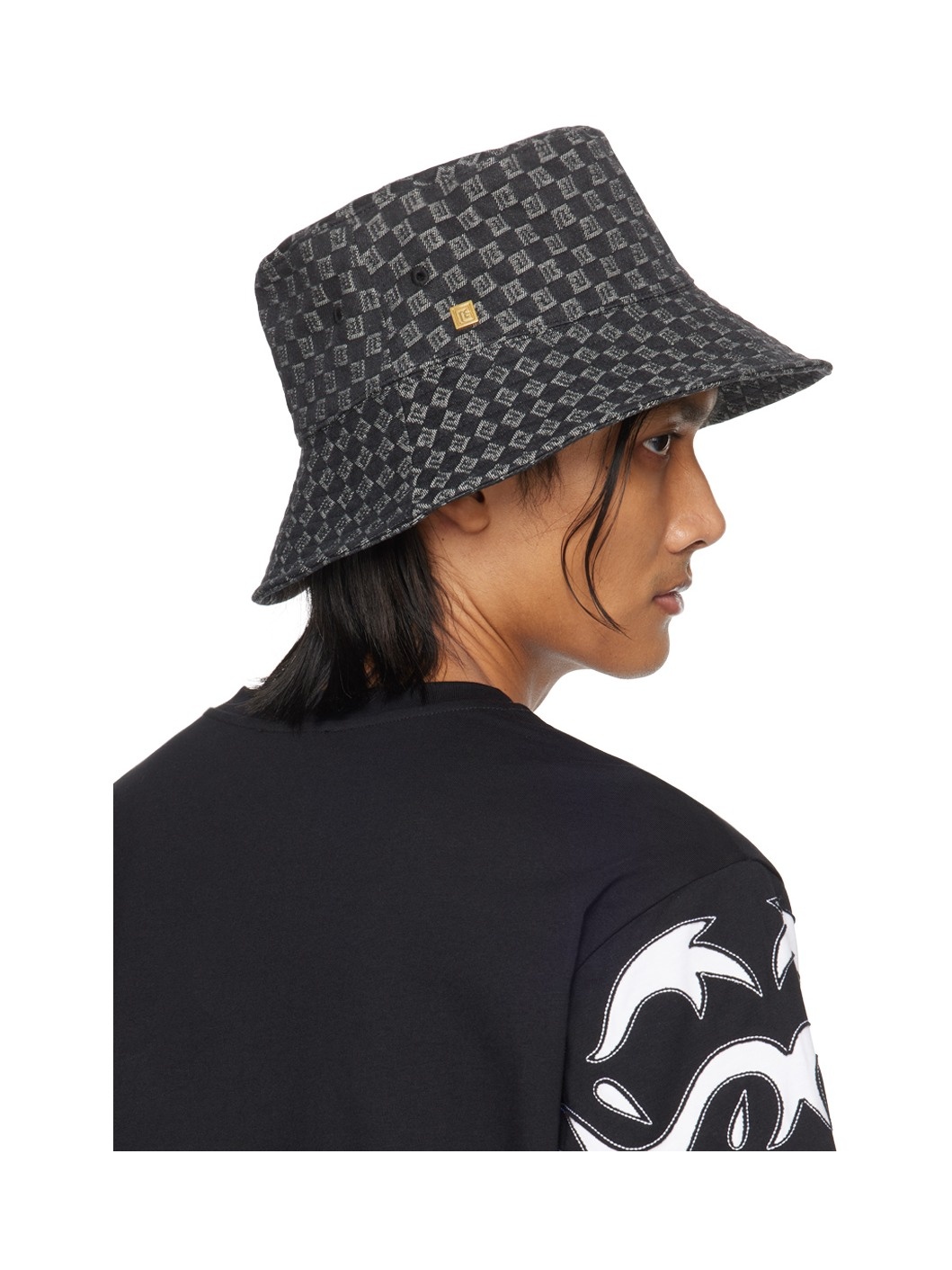 Balmain Black Monogram Bucket Hat | ssense | REVERSIBLE