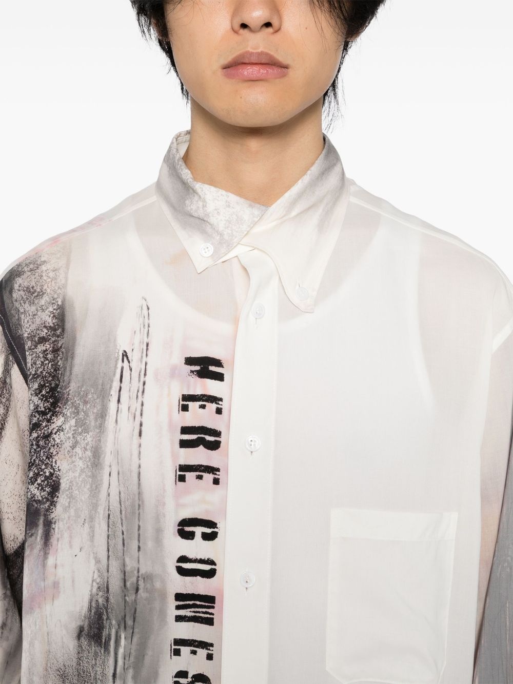 printed asymmetric-collar shirt - 5