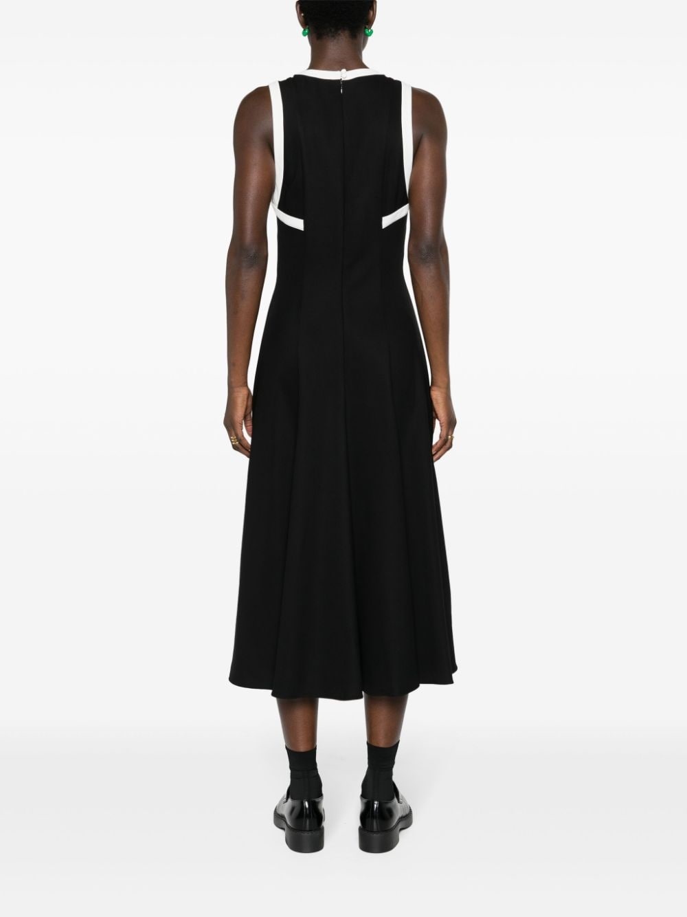 contrasting-trim crepe midi dress - 4