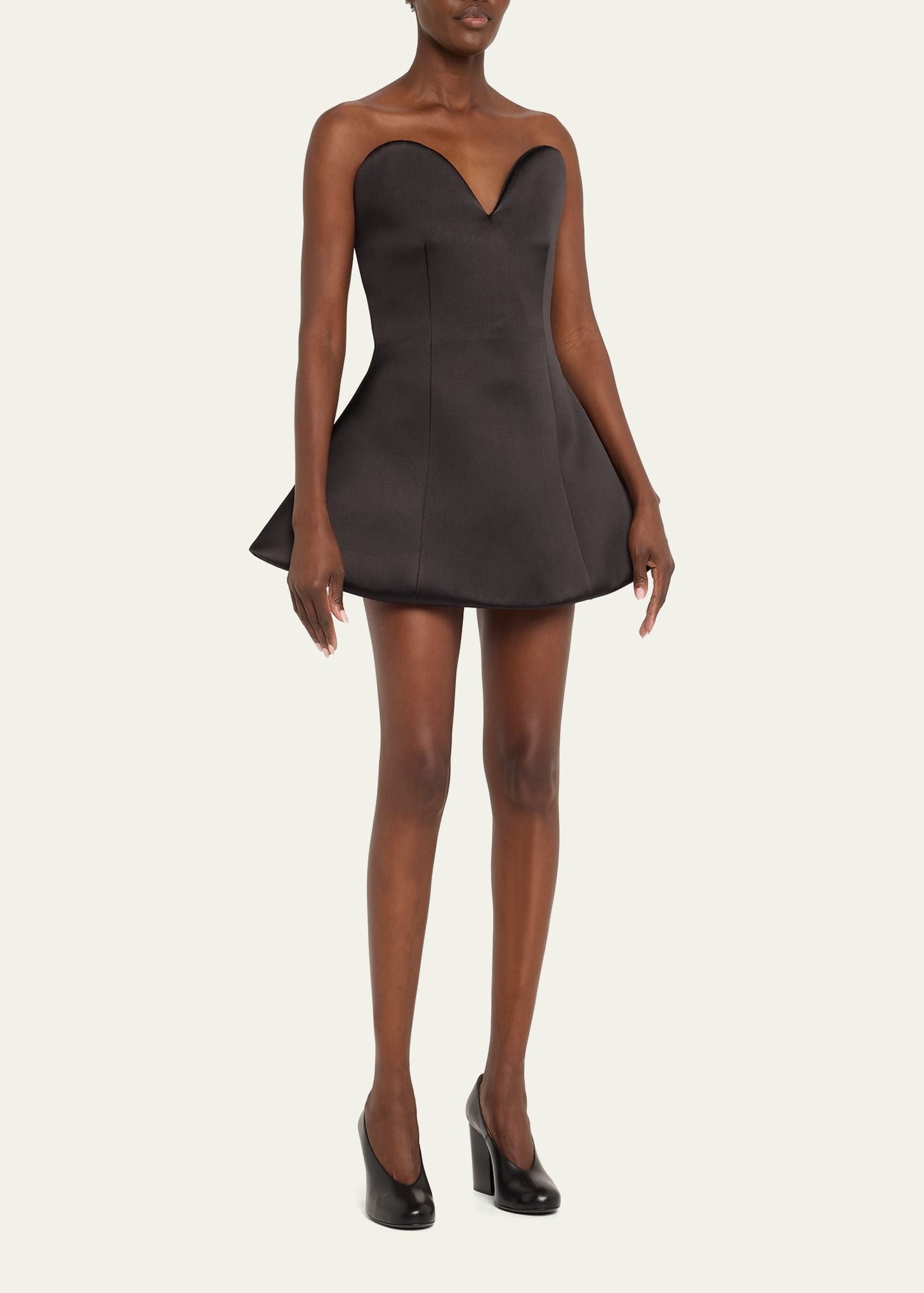 Strapless Satin Sculptural Mini Flared Dress - 4