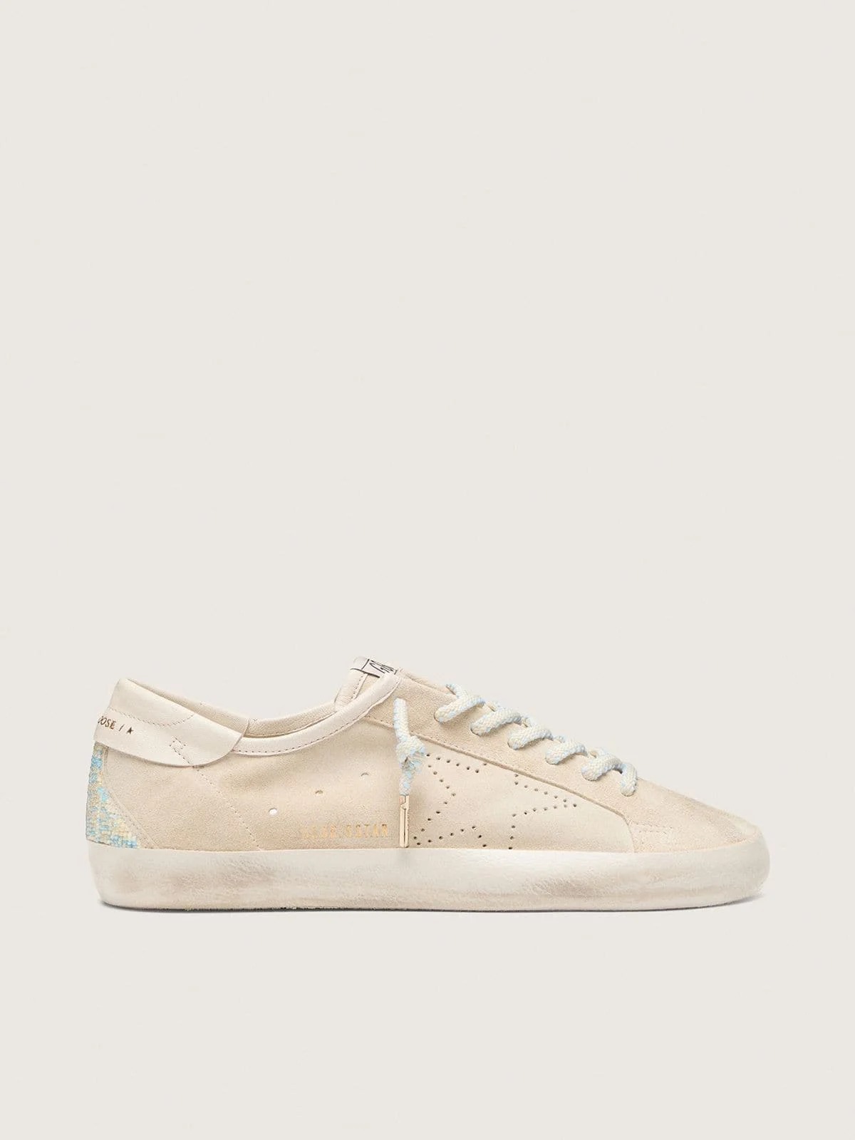 Men’s Super-Star in cream suede with perforated star and bead insert - 1