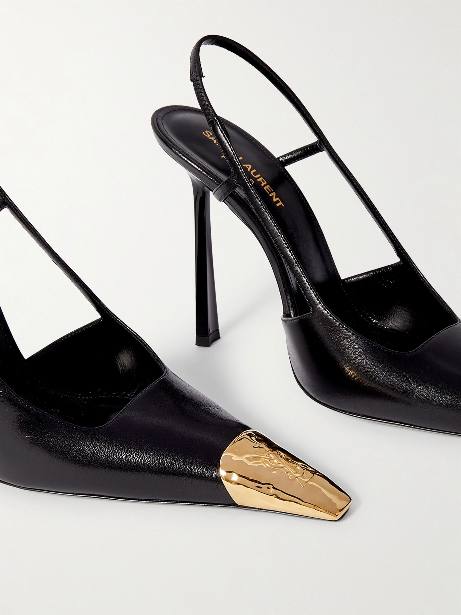 Jeanne embellished glossed-leather slingback pumps Black - 4
