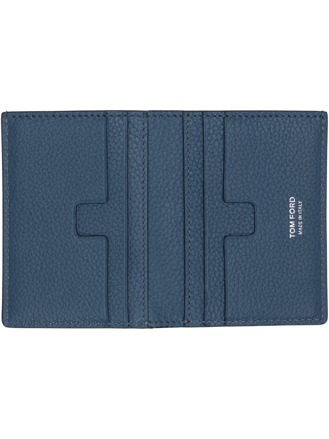 Blue Grain Leather Folding Card Holder - 3
