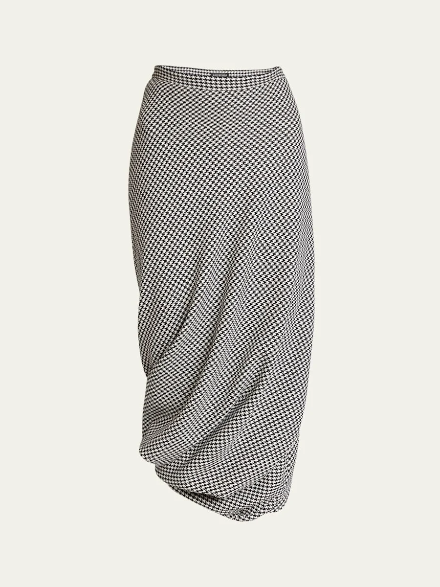 Houndstooth Twisted Tailored Wool Skirt - 1