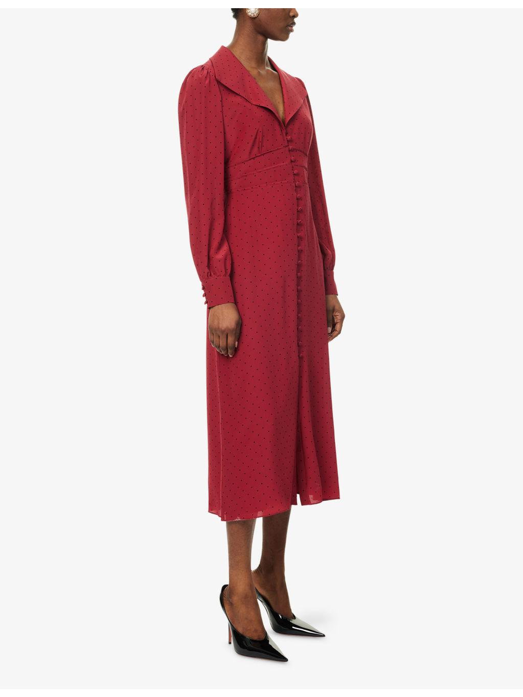 Polka-Dot Puffed-Sleeves Silk Midi Dress - 3