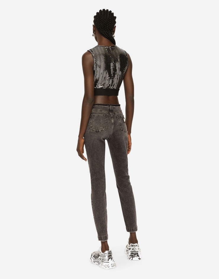 Cotton jeans with raw-cut waistband - 3
