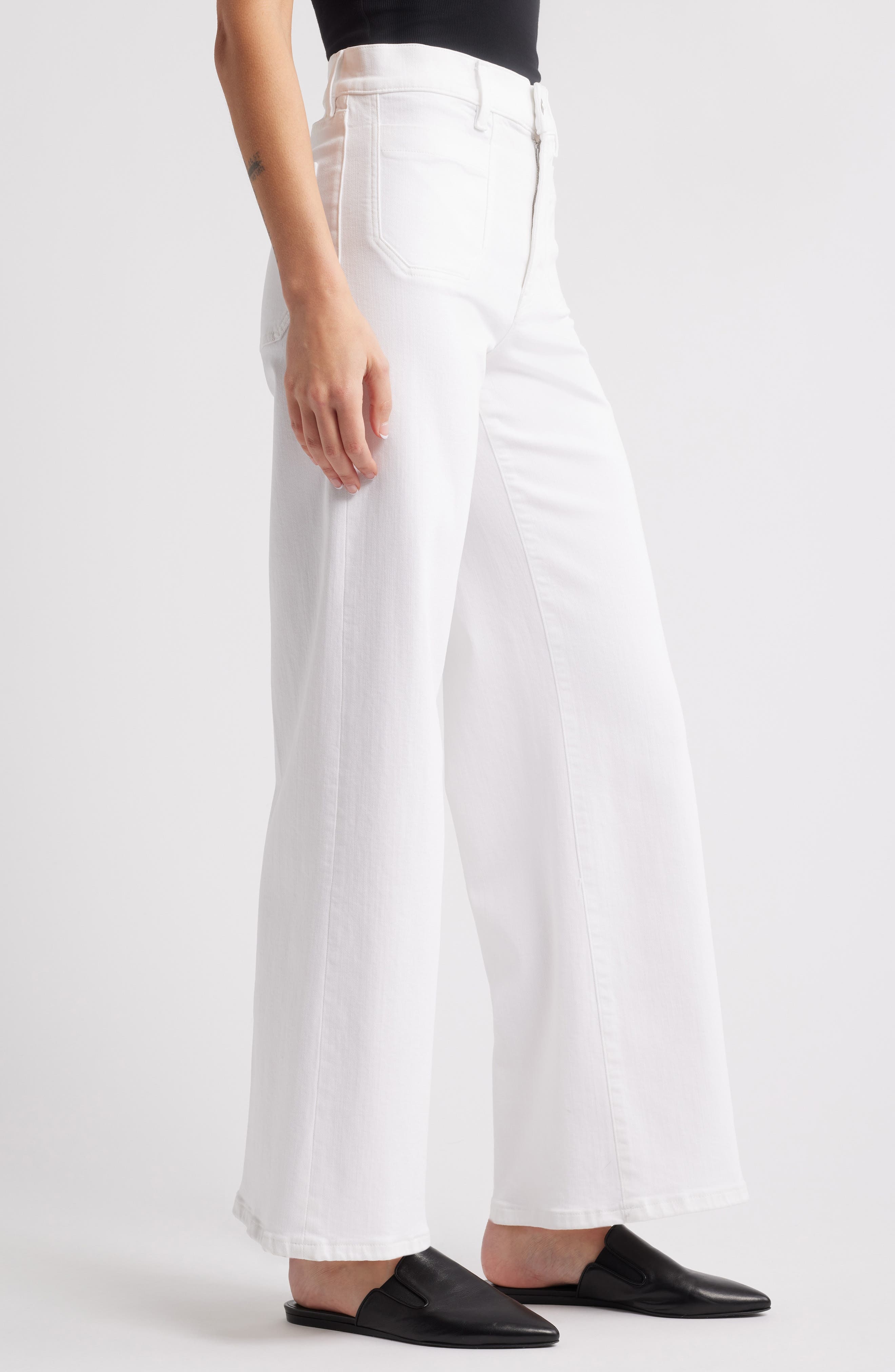 FRAME Le Slim Palazzo Patch Pocket High Waist Wide Leg Jeans in White at Nordstrom - 3