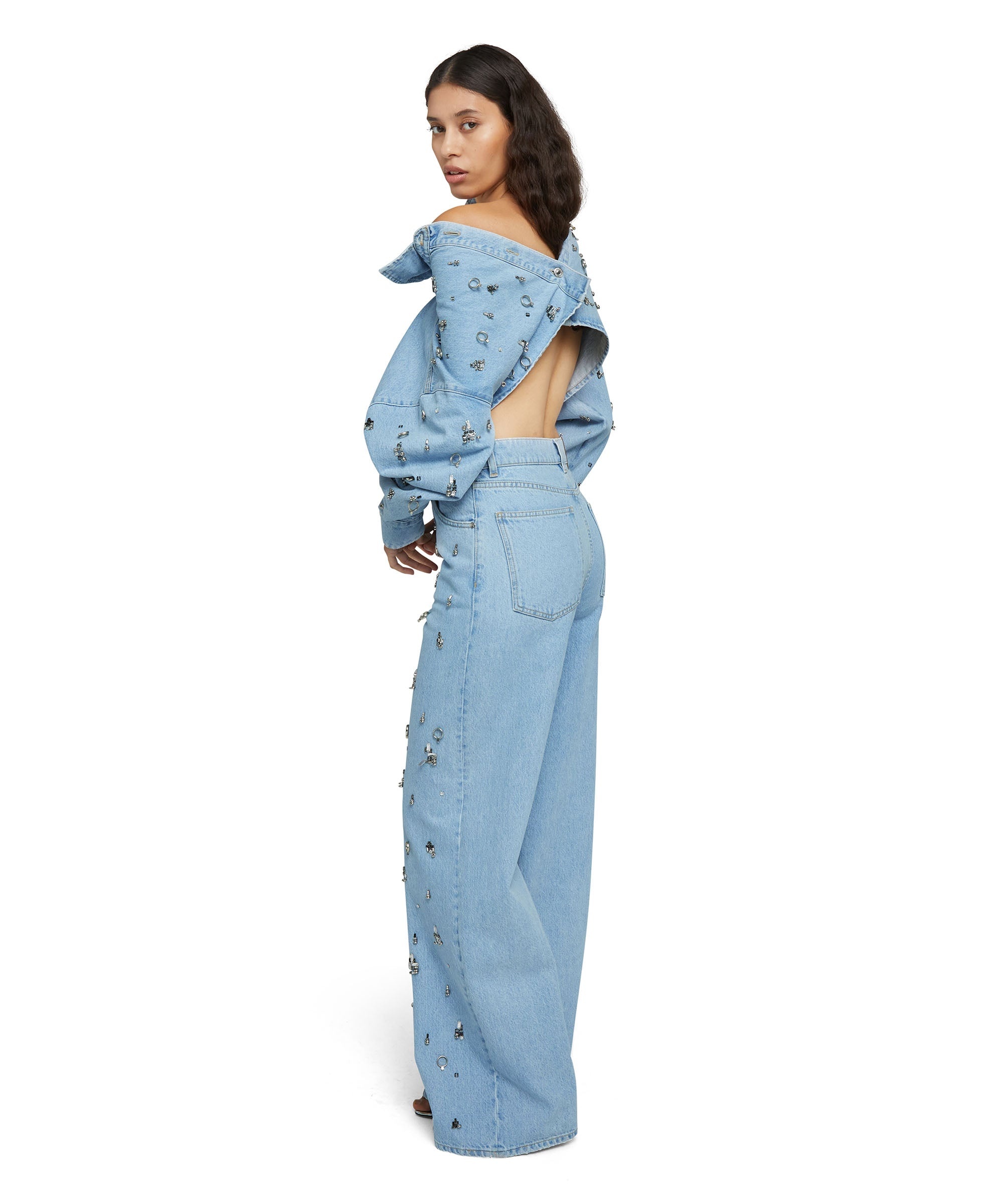 Crop denim jacket with applied jewels - 4