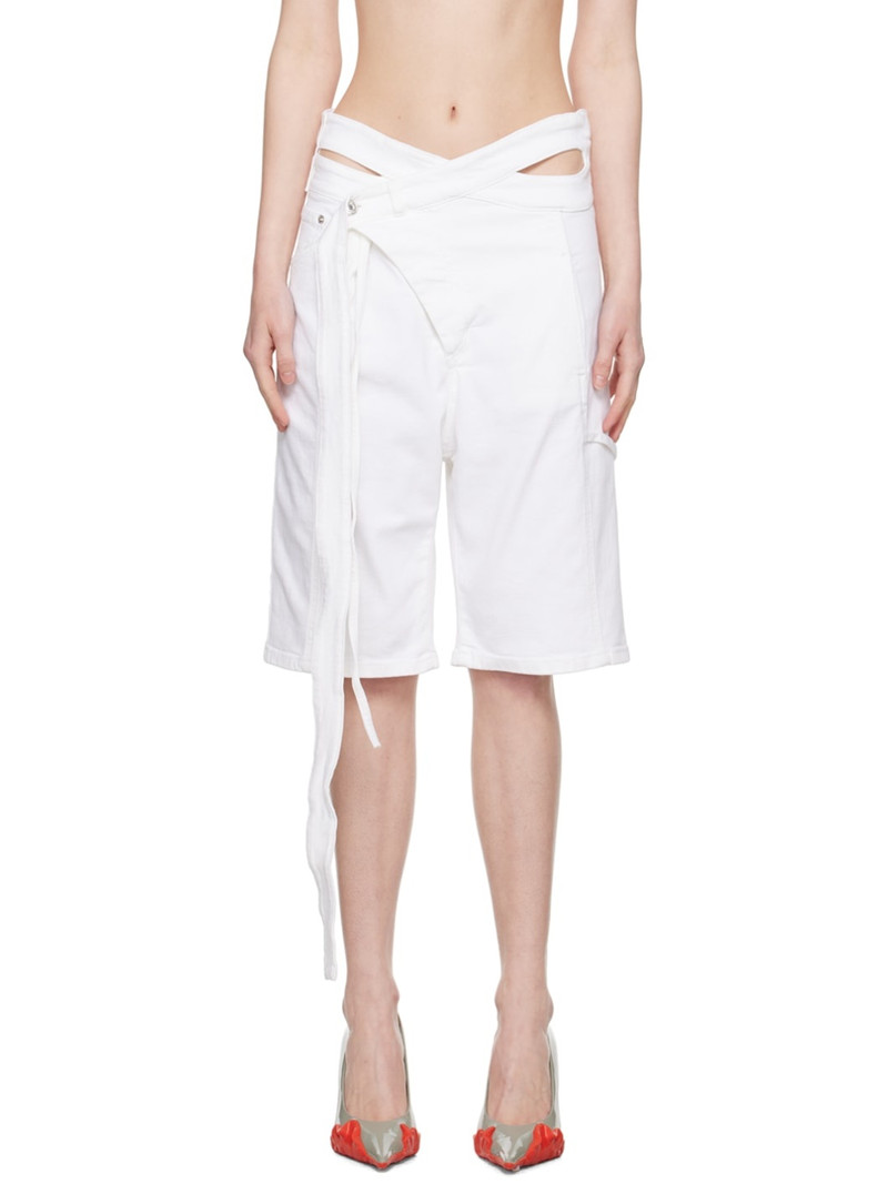 White Asymmetrical Denim Shorts 1