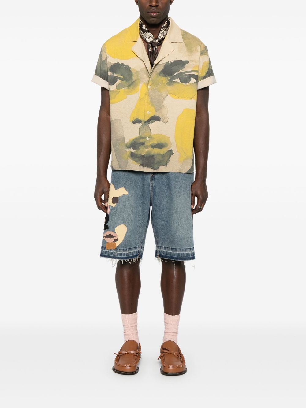 patchwork-face shorts - 2