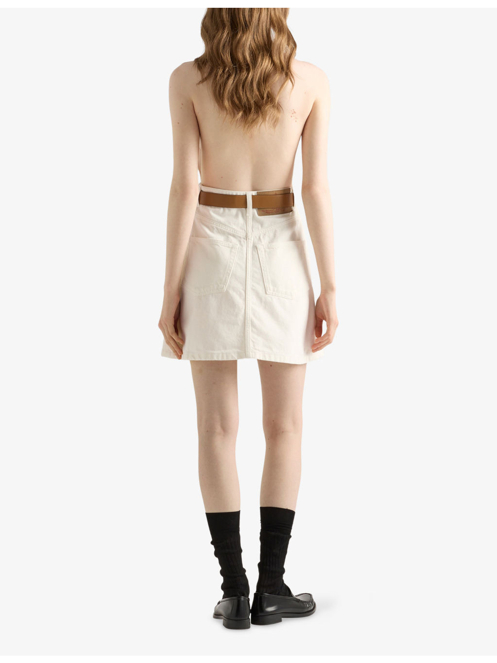 Triangle-Logo Open-Back Denim Mini Dress - 4
