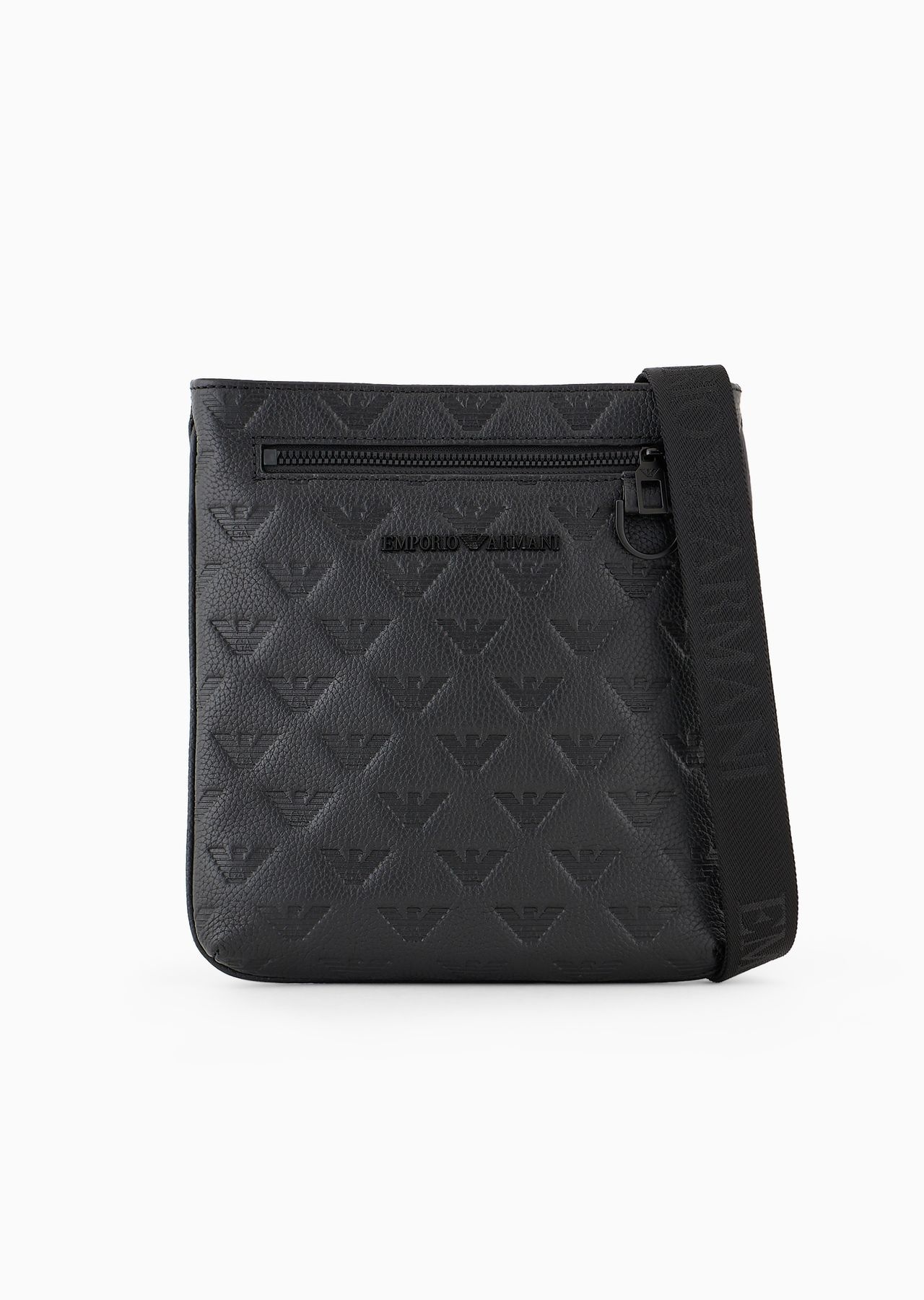 Flat leather shoulder bag with all-over embossed eagle - 1