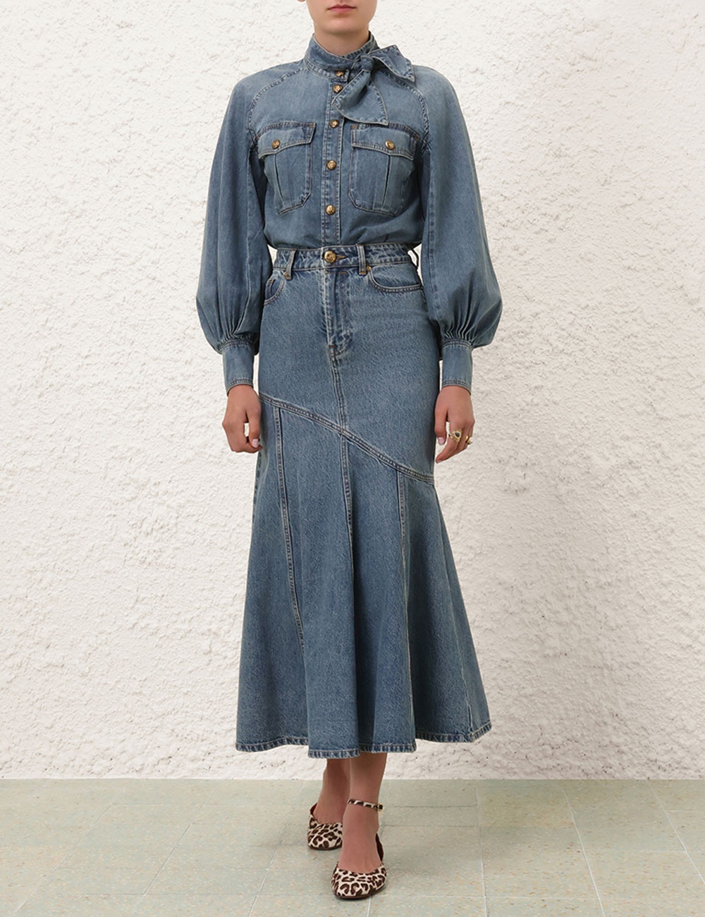 Zimmermann ILLUSTRATION DENIM MIDI SKIRT | REVERSIBLE