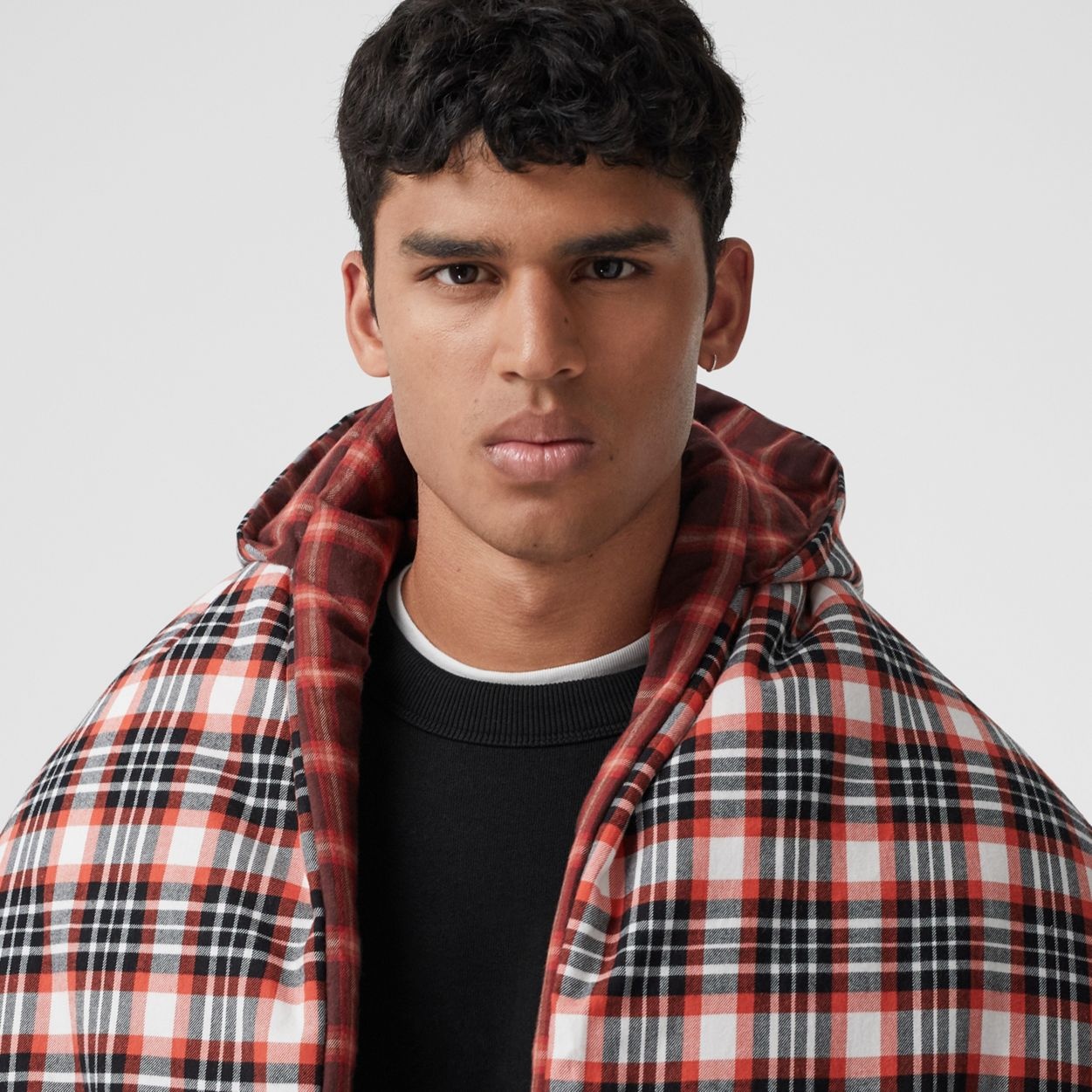 Reversible Tartan Cotton Puffer Poncho - 3