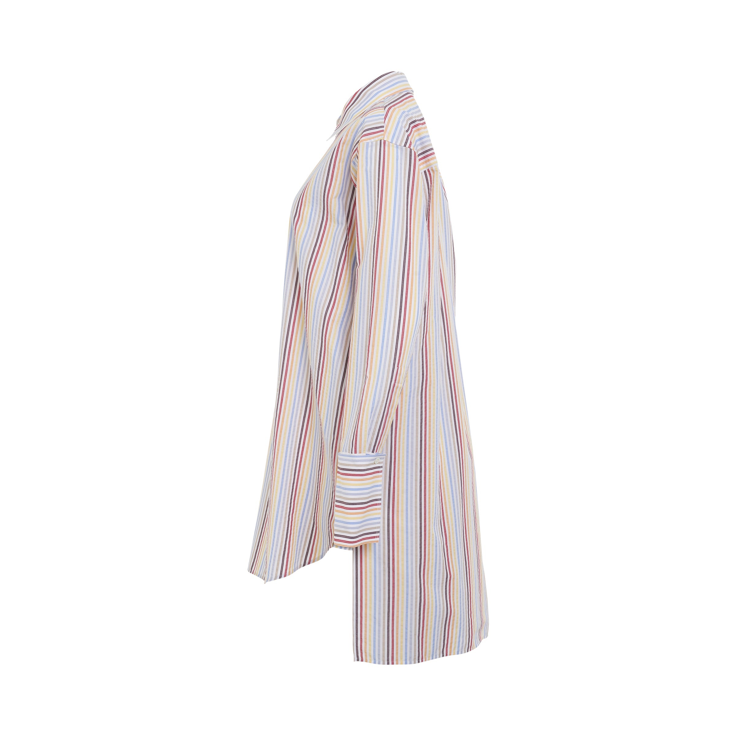 Stripe Deconstructed Silk Shirt Dress in Yellow/Blue/Orange - 3