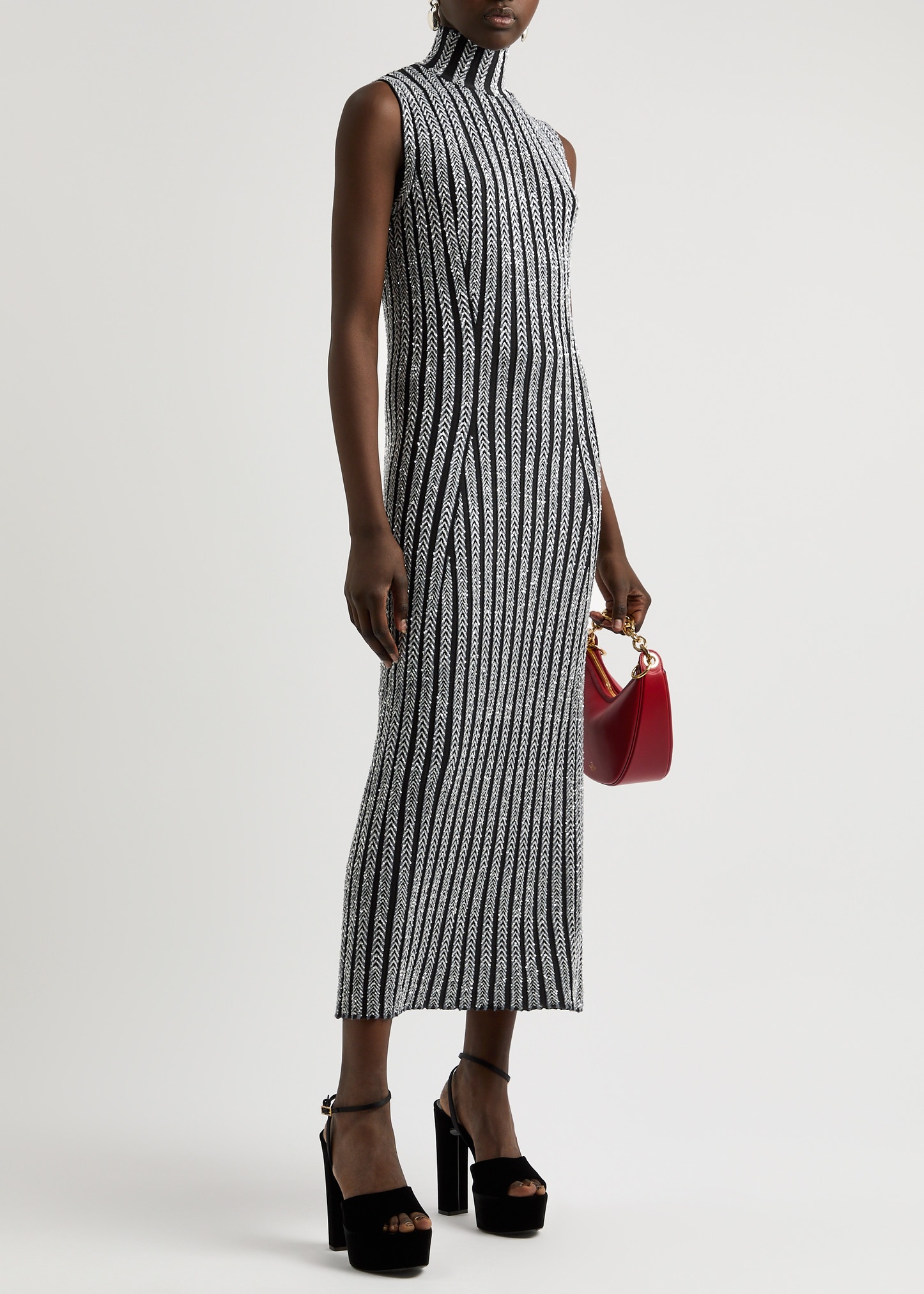 Striped sequin-embellished knitted midi dress - 4