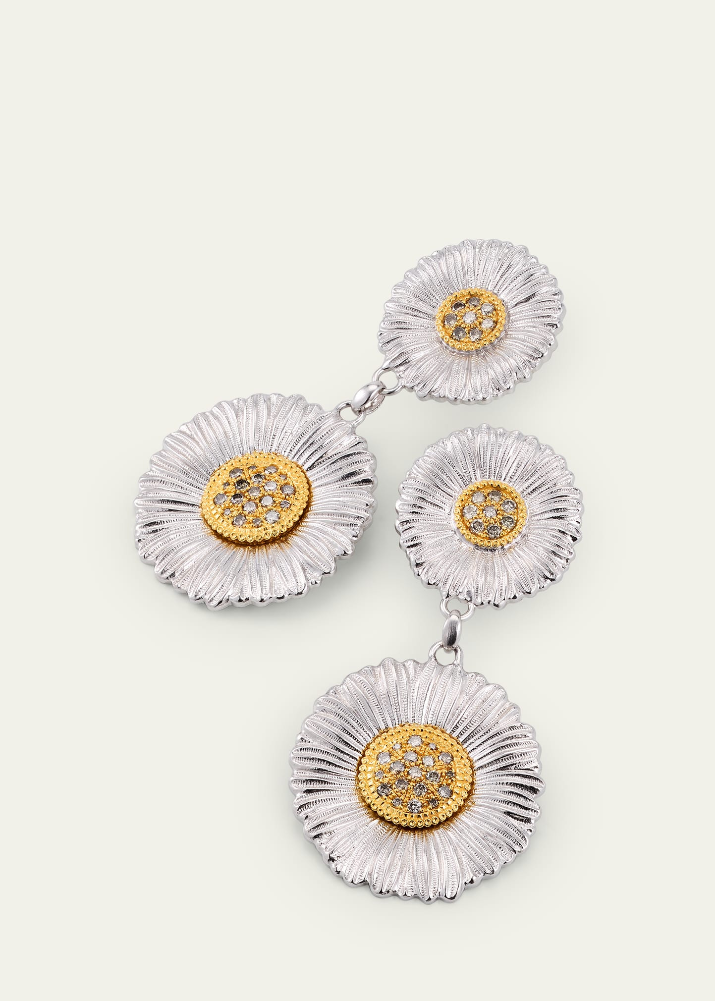 Blossoms Daisy Sterling Silver and 18K Yellow Gold Diamond Pendant Earrings, 7cm - 3