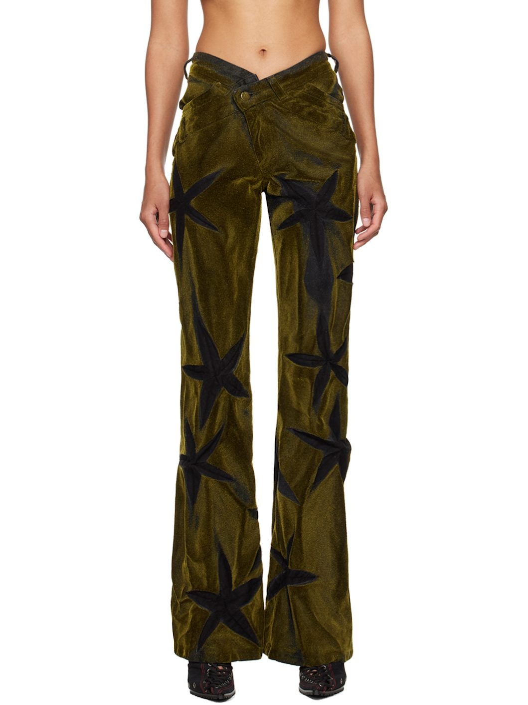 Khaki & Black V-Shape Flocked Jeans - 1