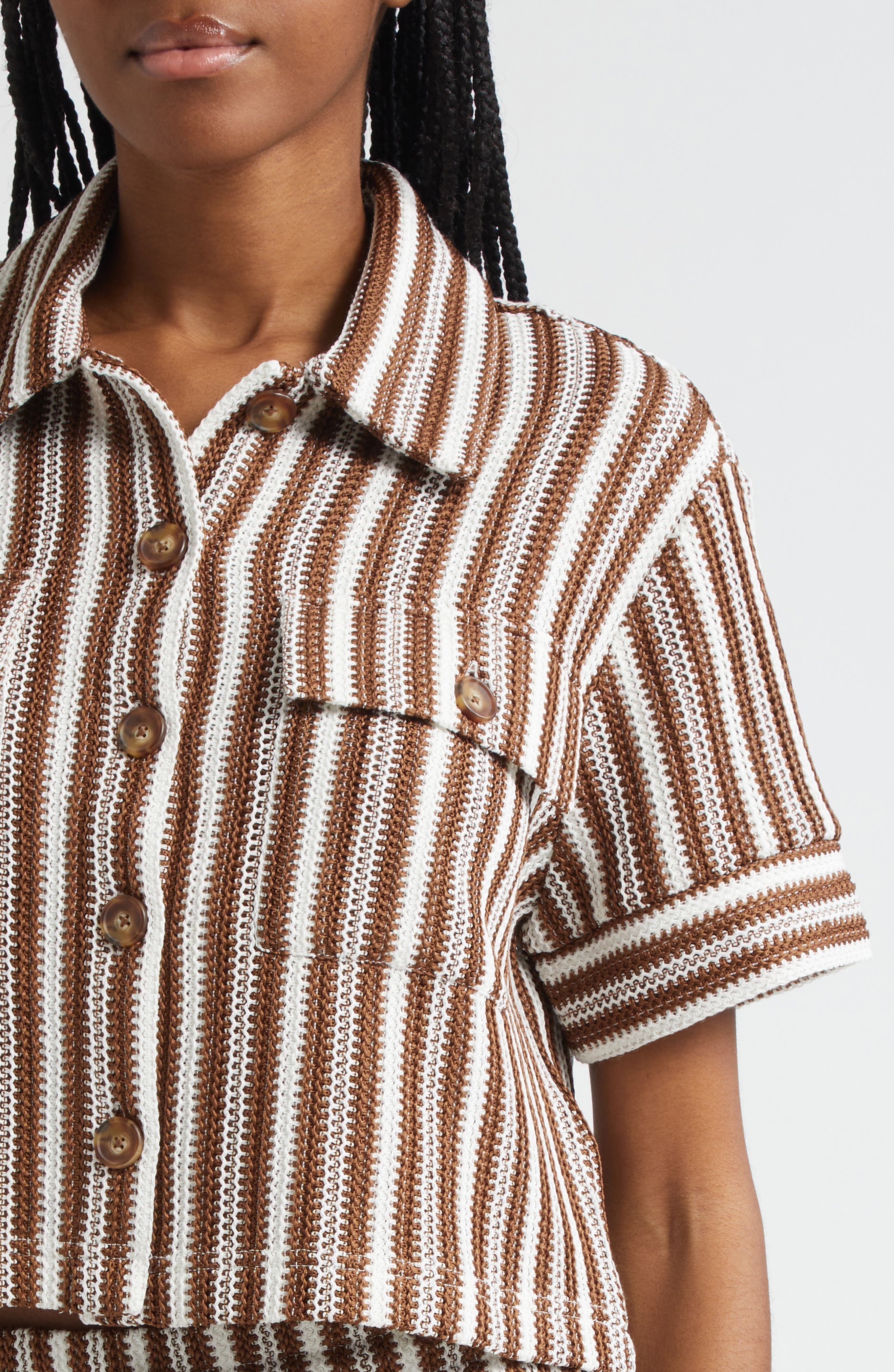 Veronica Beard Bouvier Knit Shirt in White Brown at Nordstrom - 4
