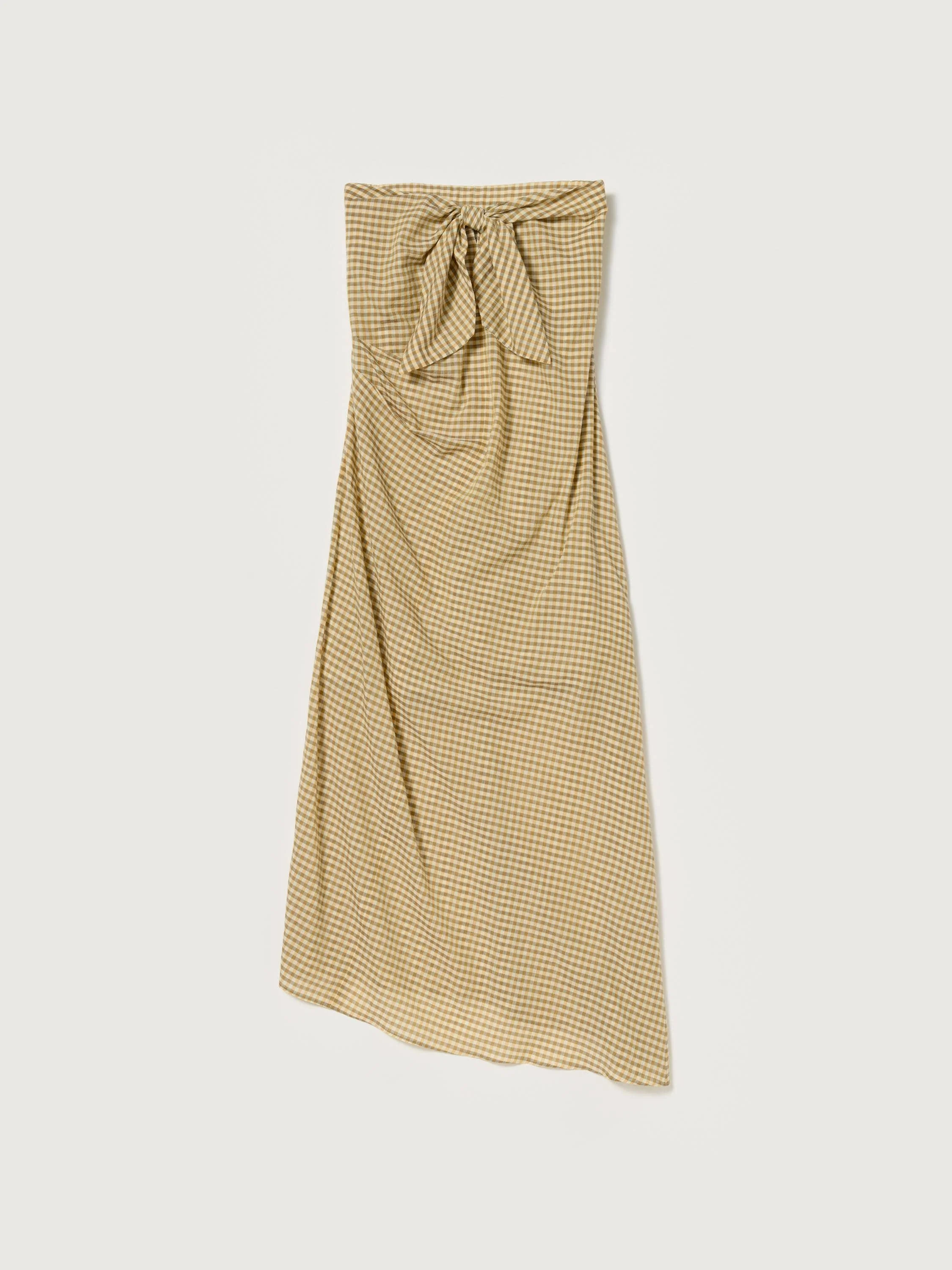 AIRY LIGHT COTTON CHECK STRAPLESS DRESS - 1