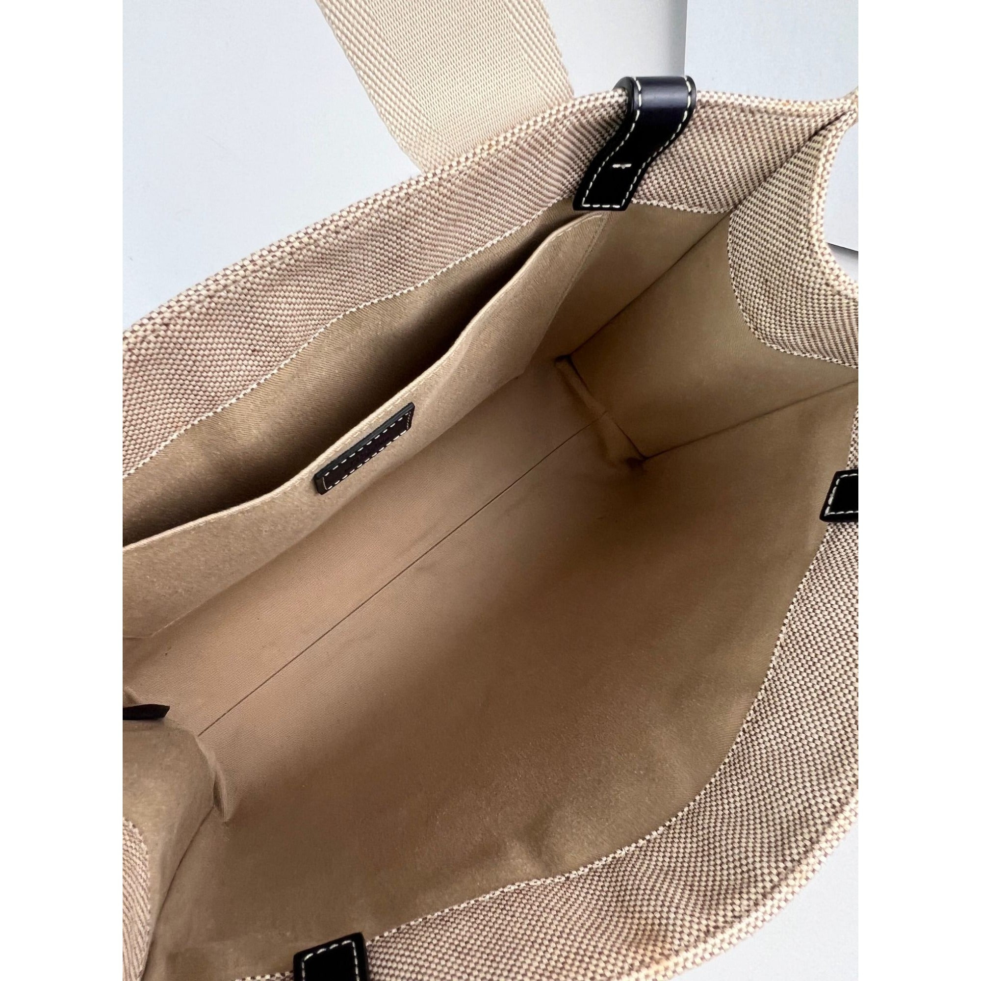 Chloe Woody Ribbon Medium Cotton Calfskin Beige Tote Bag - 9