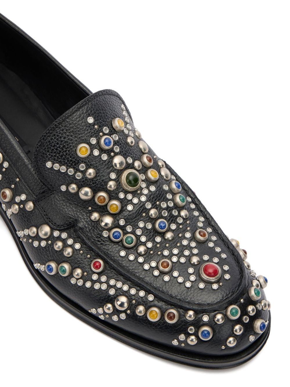 stone-studded leather loafers - 5