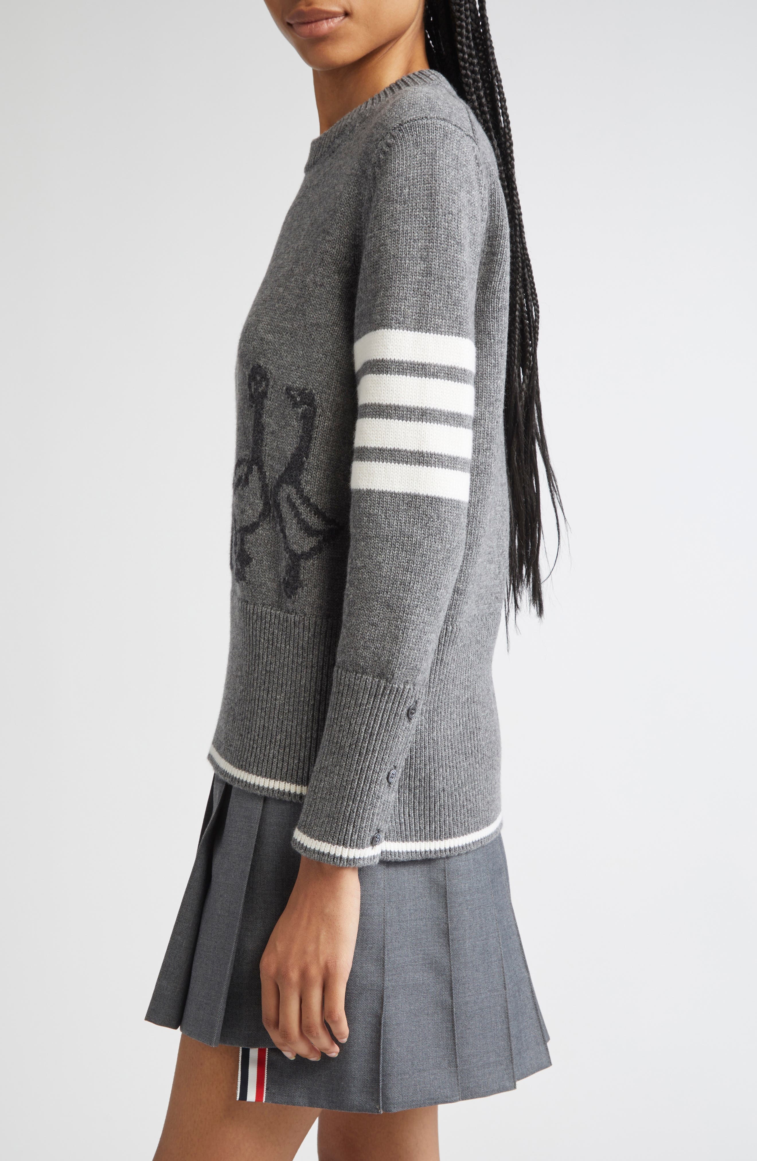 Thom Browne Geese Intarsia Boxy Virgin Wool Crewneck Sweater in Medium Grey at Nordstrom - 4