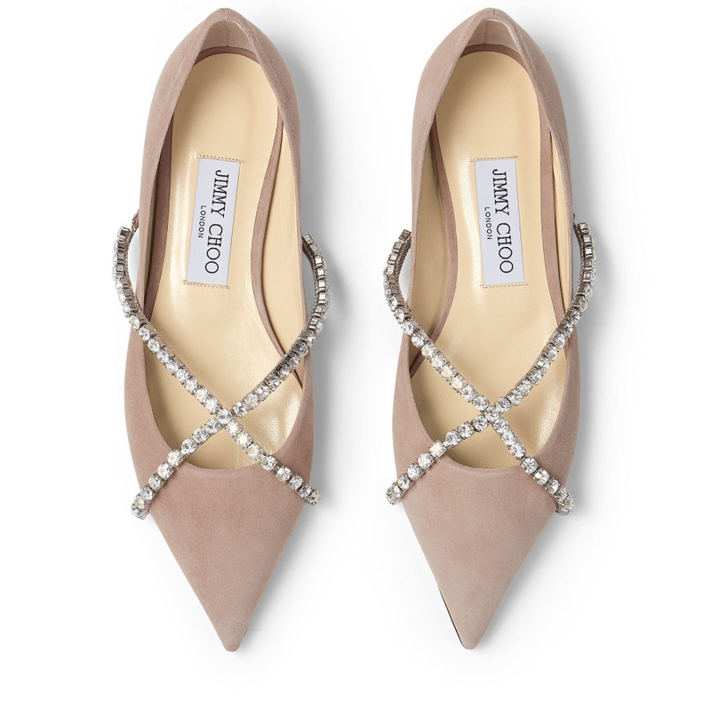 Genevi Flat Ballet Pink Pointed-Toe Flats with Crystal Chain 5