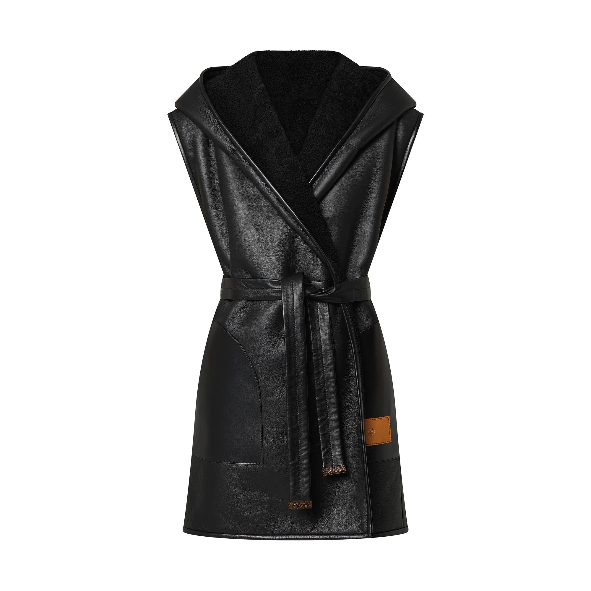 Reversible Shearling Sleeveless Wrap Coat - 1