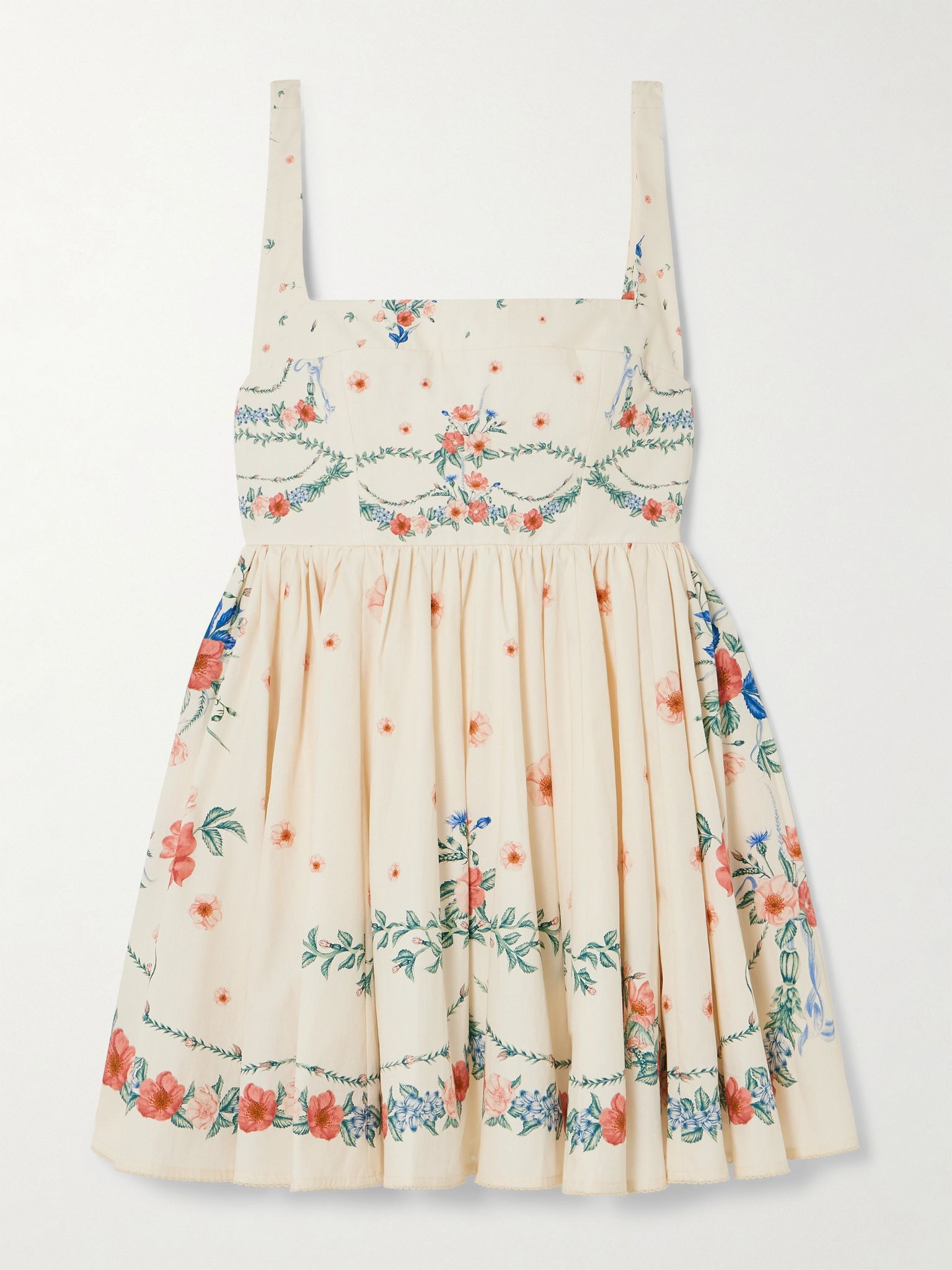 Hierbabuena Mosqueta gathered floral-print cotton-poplin mini dress White - 1