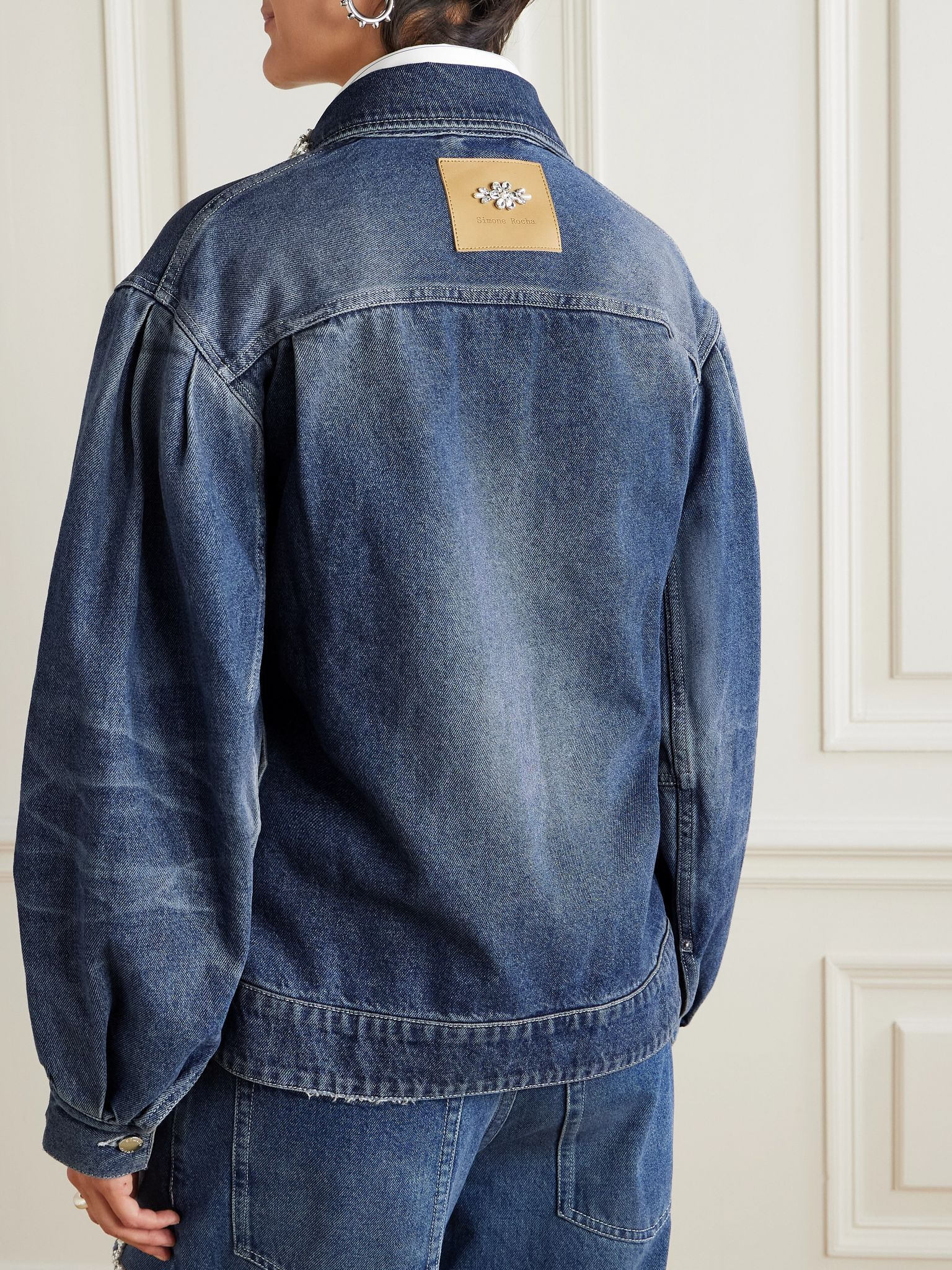 Belted embellished denim jacket Mid denim - 4