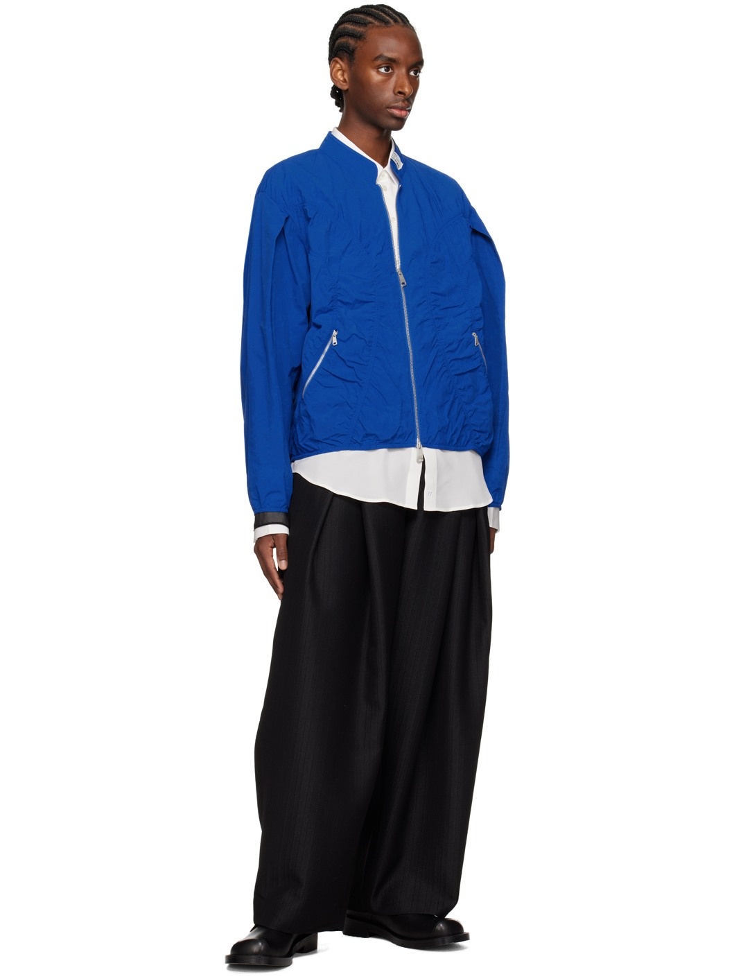 Blue Ruched Bomber Jacket - 4