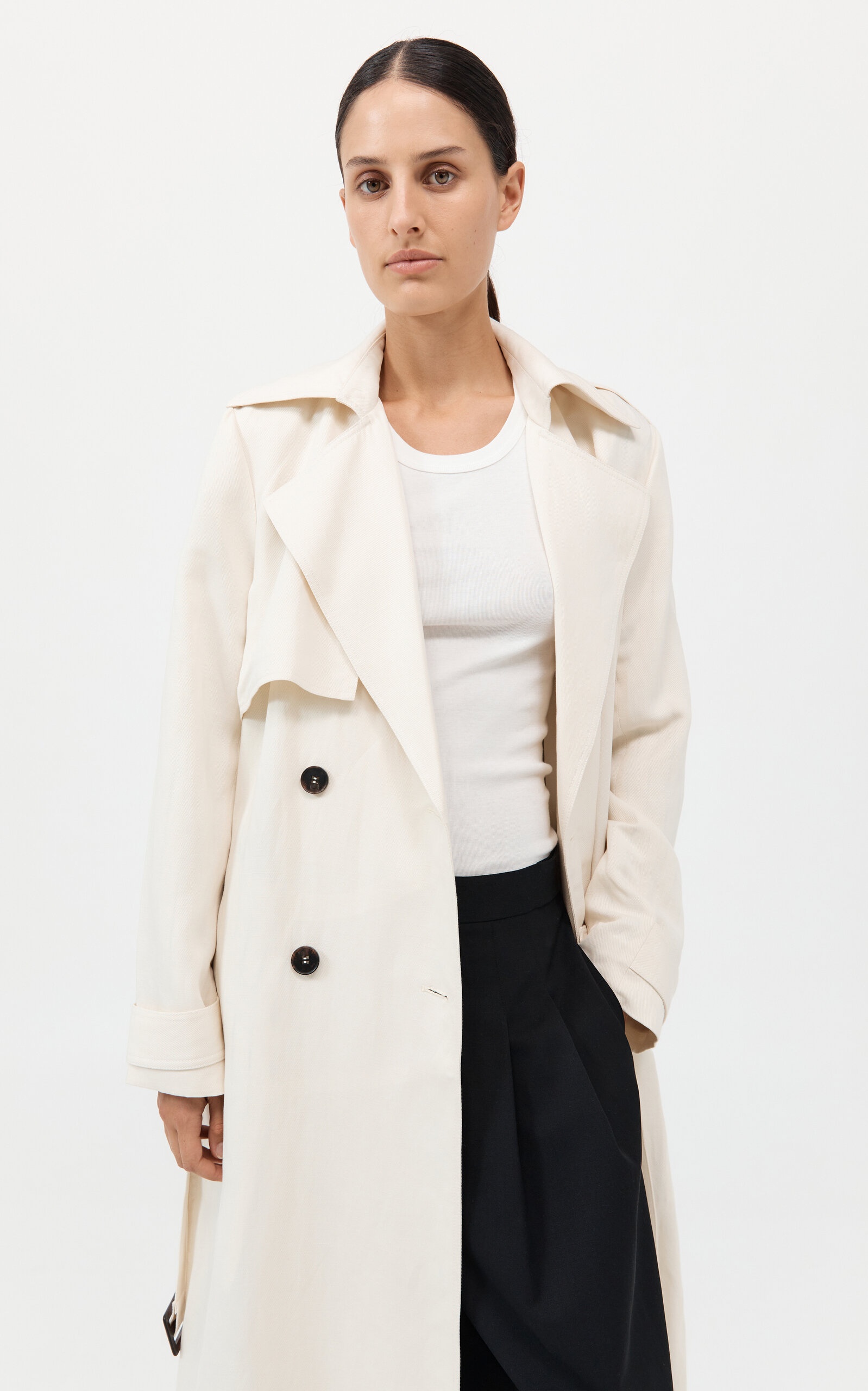 Relaxed Tencel-Linen Trench Coat off-white - 5