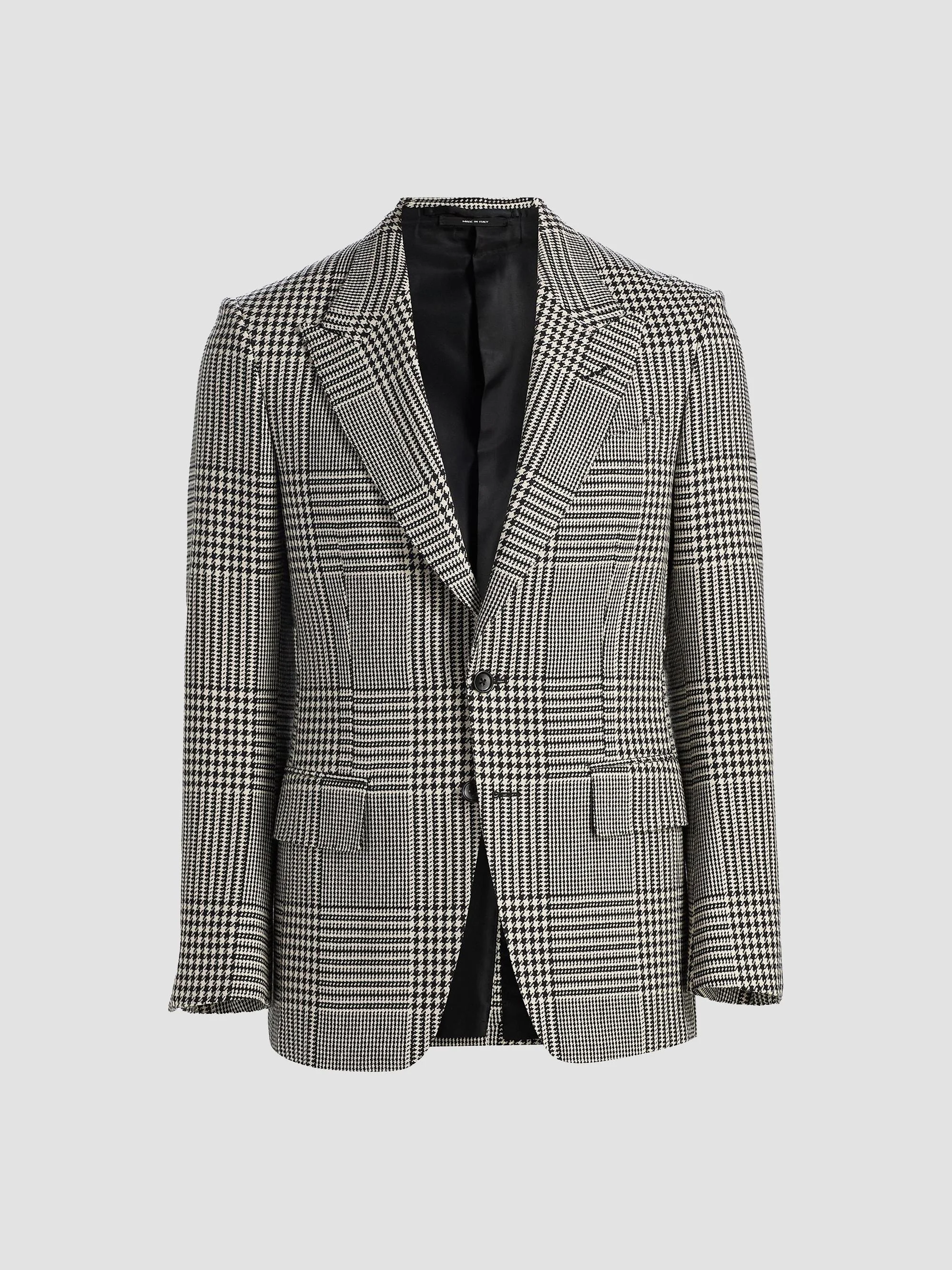 Men's Master Prince of Wales Wool Jacket - Black White - 1