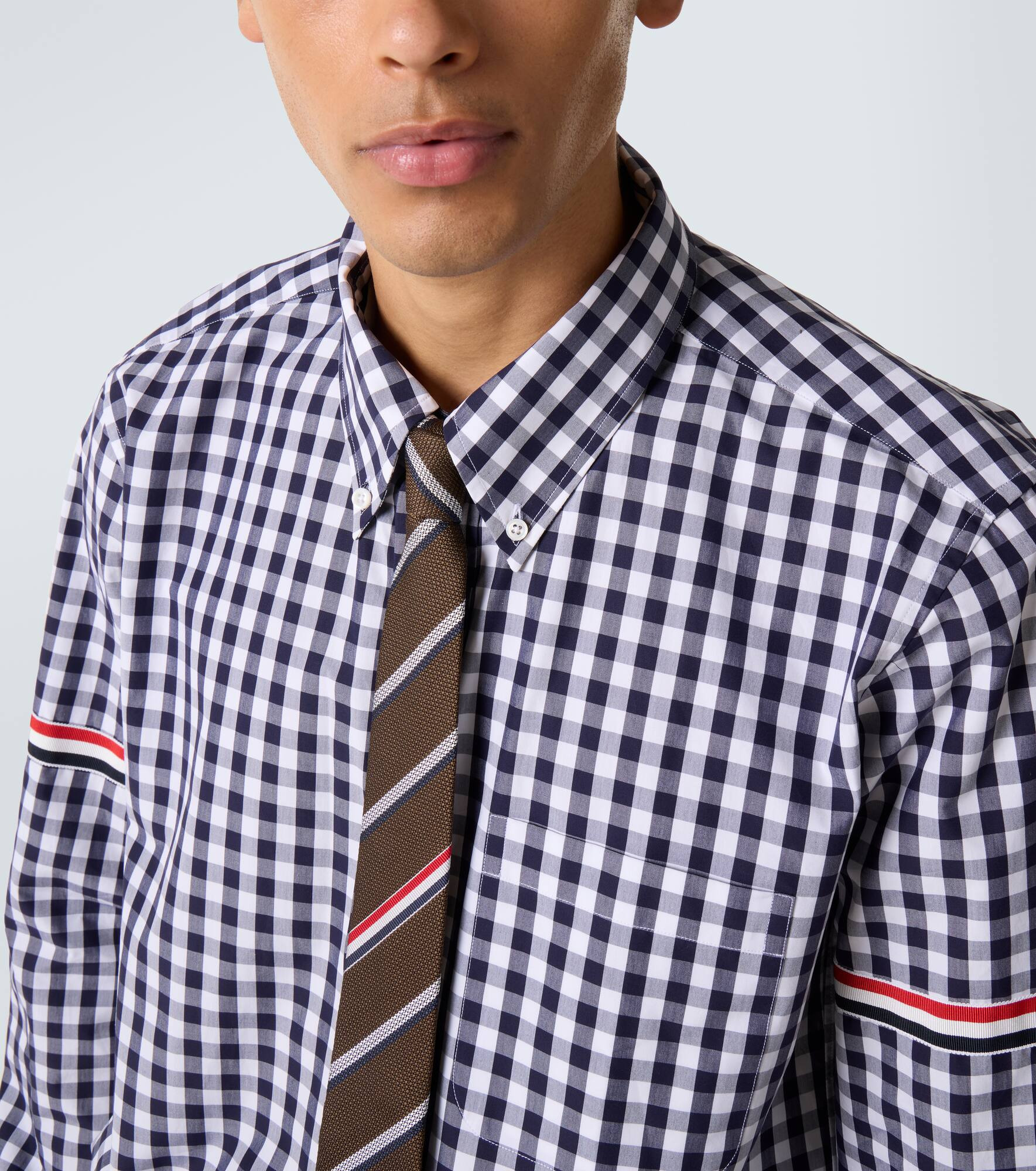 Stripe Oxford Armband gingham cotton shirt - 6