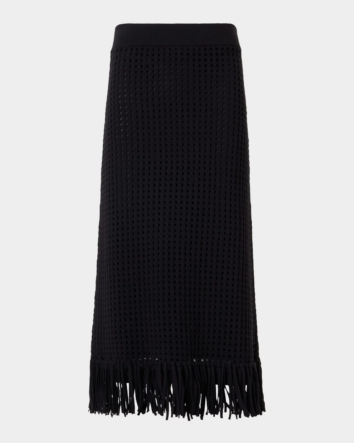 Chunky Cotton Mesh Knit Fringed Midi Tube Skirt - 1