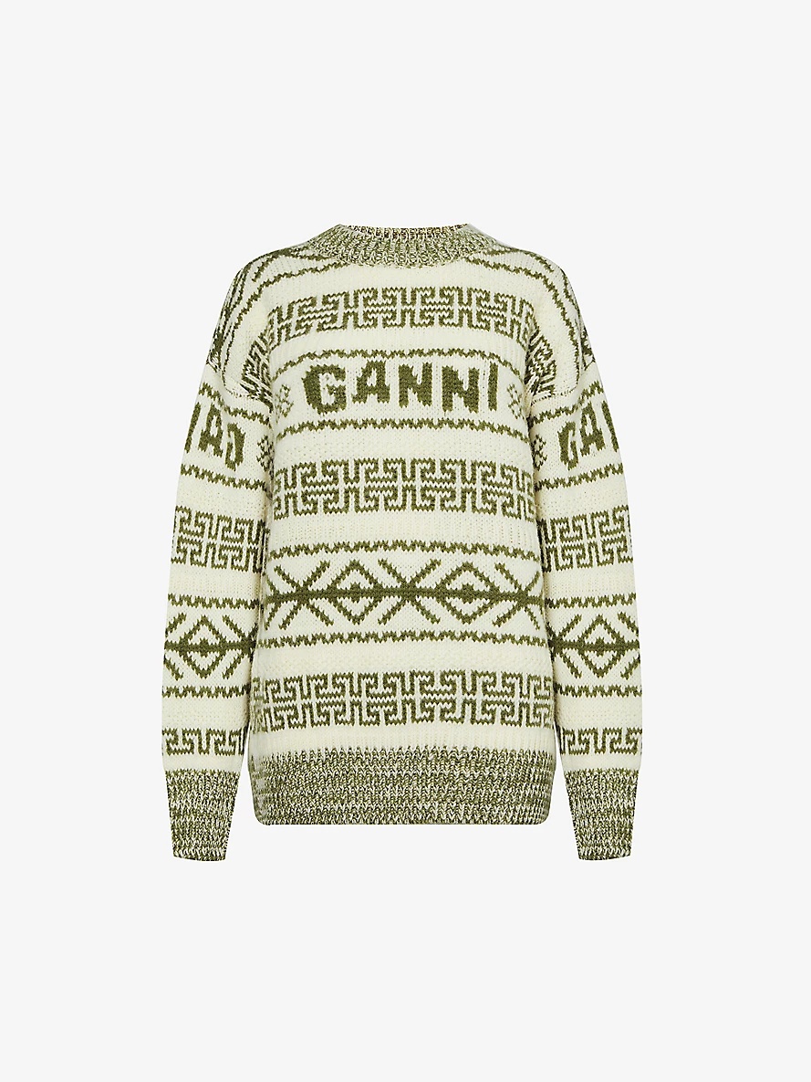 Geometric-print relaxed-fit organic-wool jumper - 1