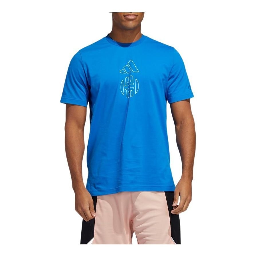 Men's adidas Logo Printing Basketball Sports Short Sleeve Blue T-Shirt GE4121 - 1