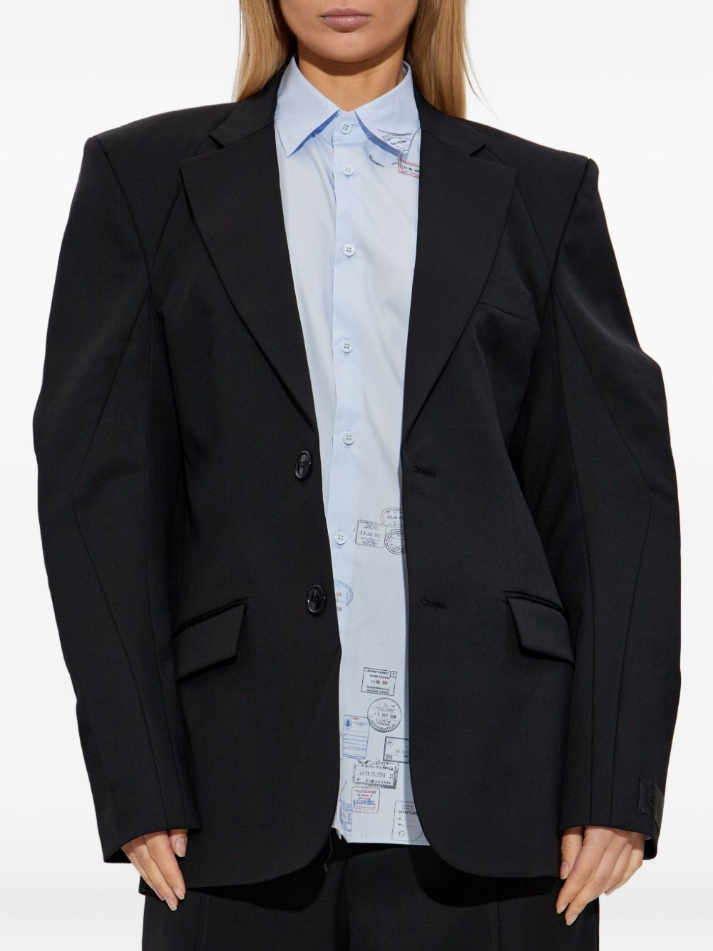 padded-shoulder wool blazer - 3