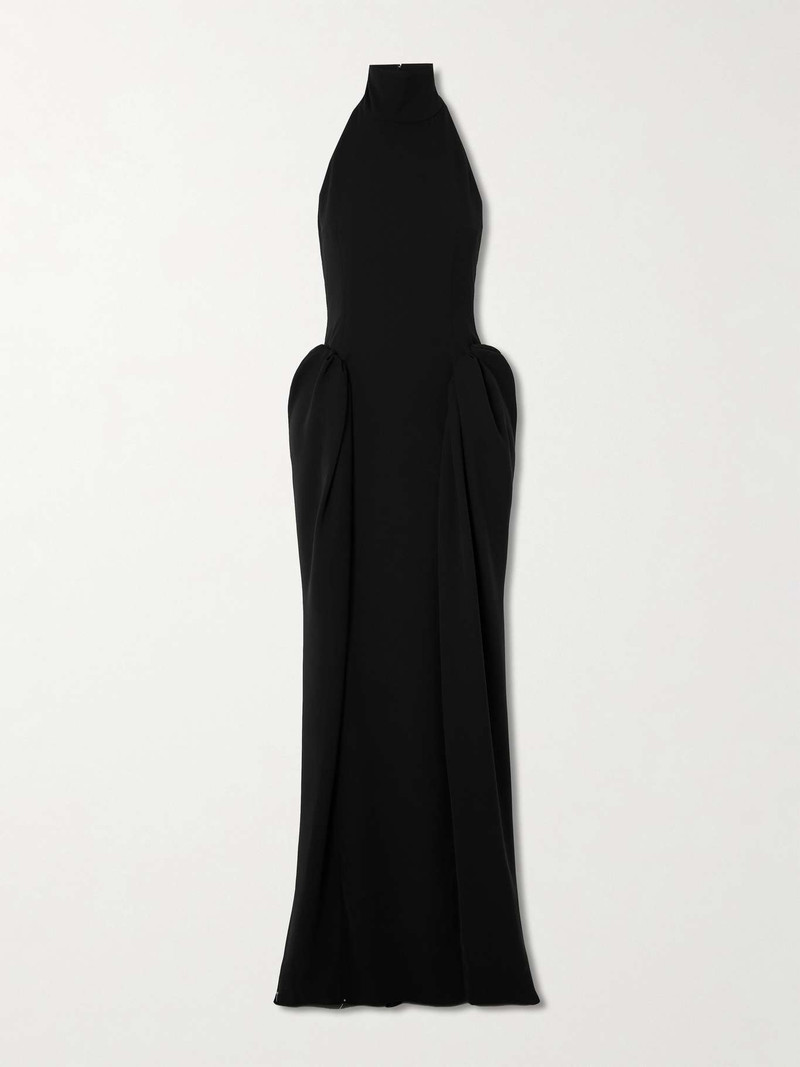 Casini gathered crepe halterneck gown 1