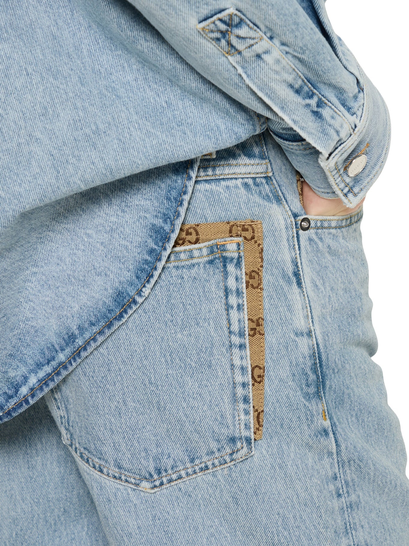 DÉLAVÉ DENIM TROUSERS WITH GG INSERT - 5