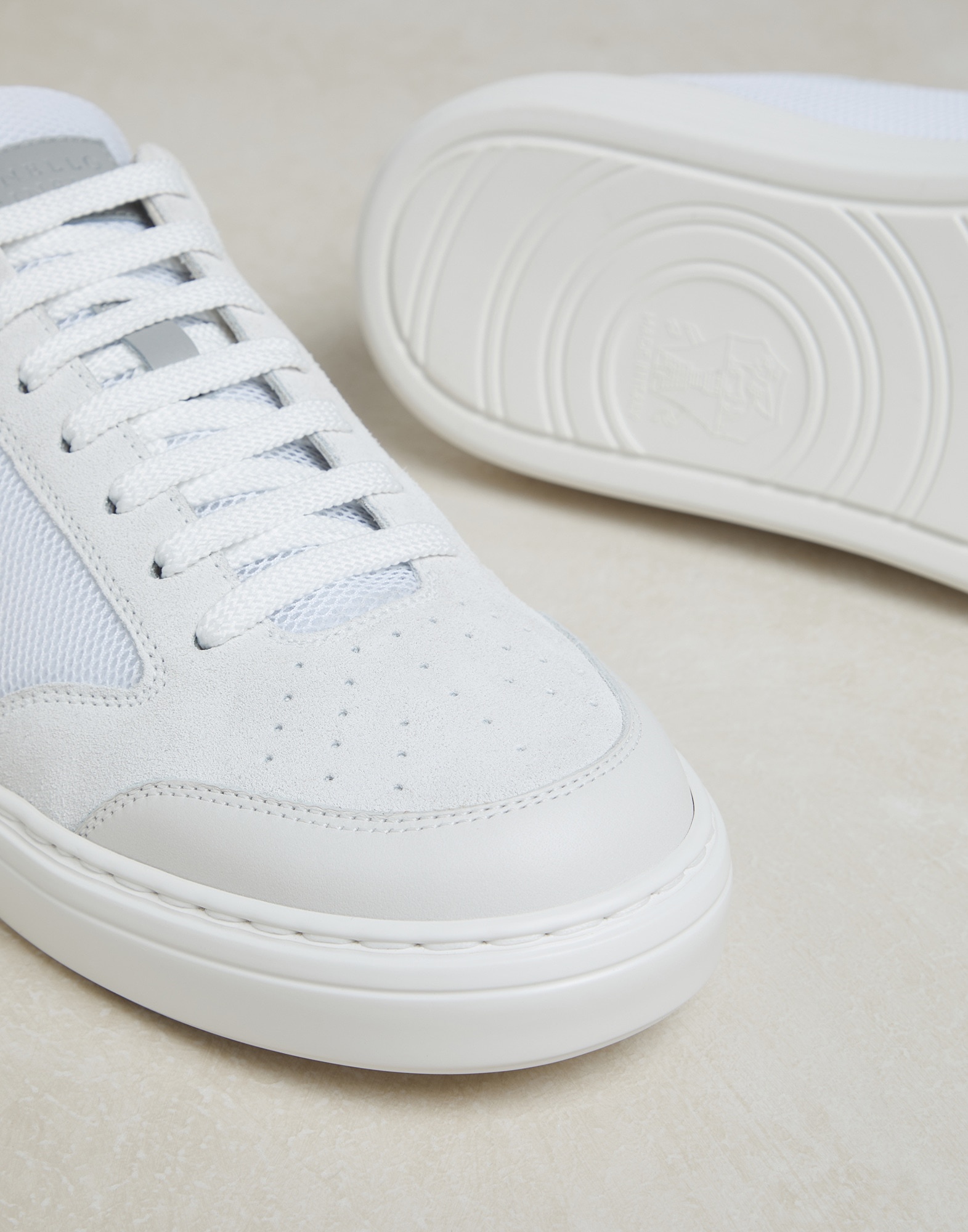Net fabric, suede and calfskin sneakers - 4
