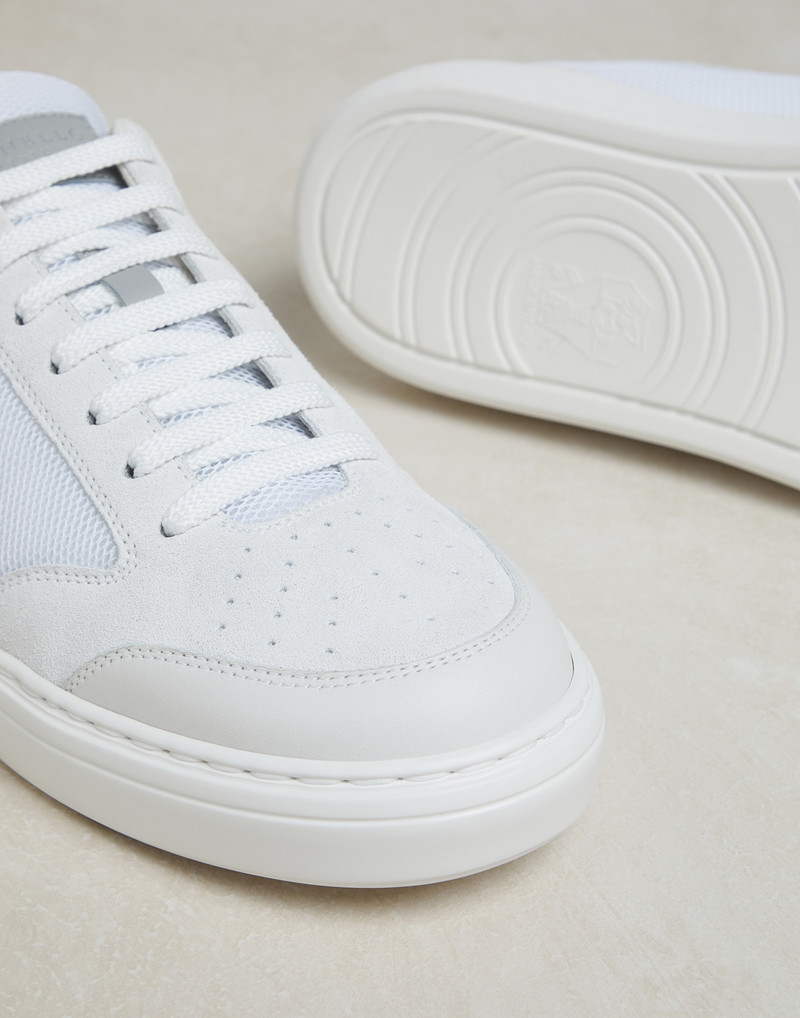 Net fabric, suede and calfskin sneakers 4