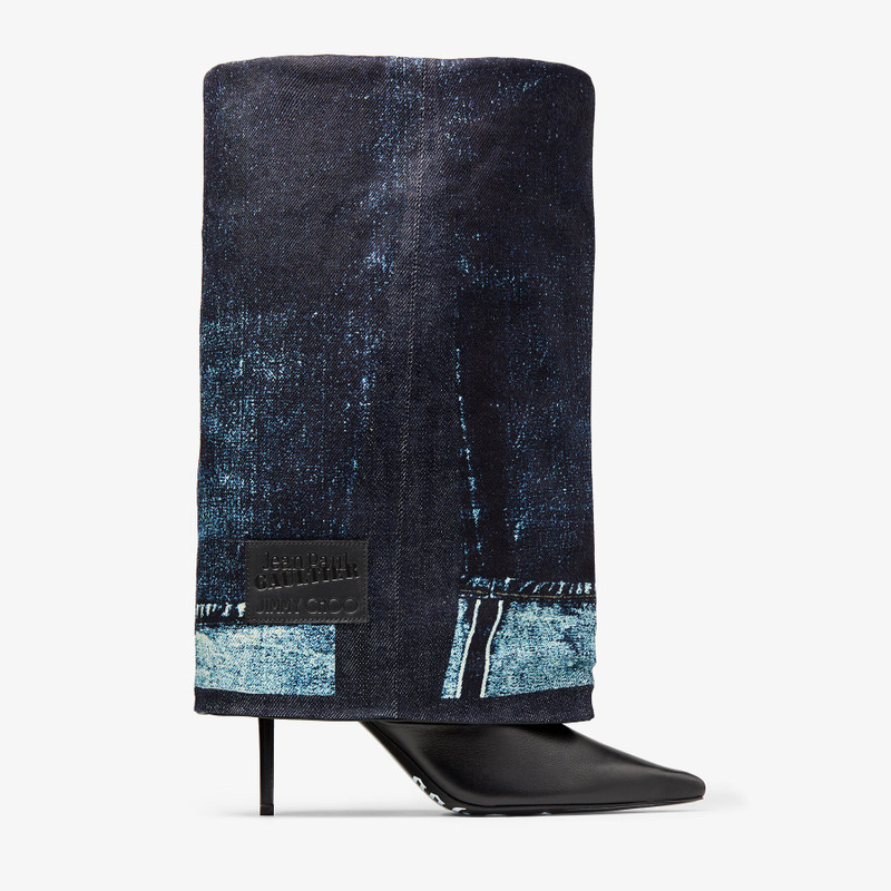 Jimmy Choo / Jean Paul Gaultier Cuff Over The Knee Boot 90 Black Calf Leather Over-The-Knee Boots wi - 1