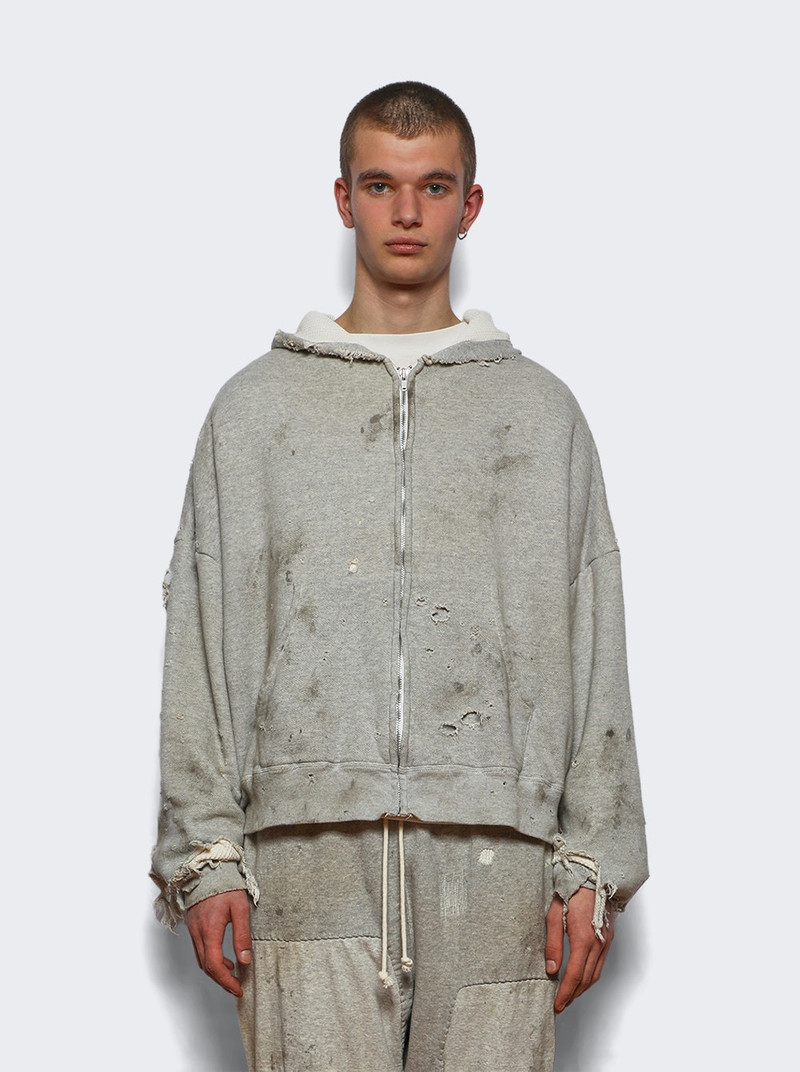 SAINT M×××××× Double Face Destroyed Zip-up Hoodie Grey outlook