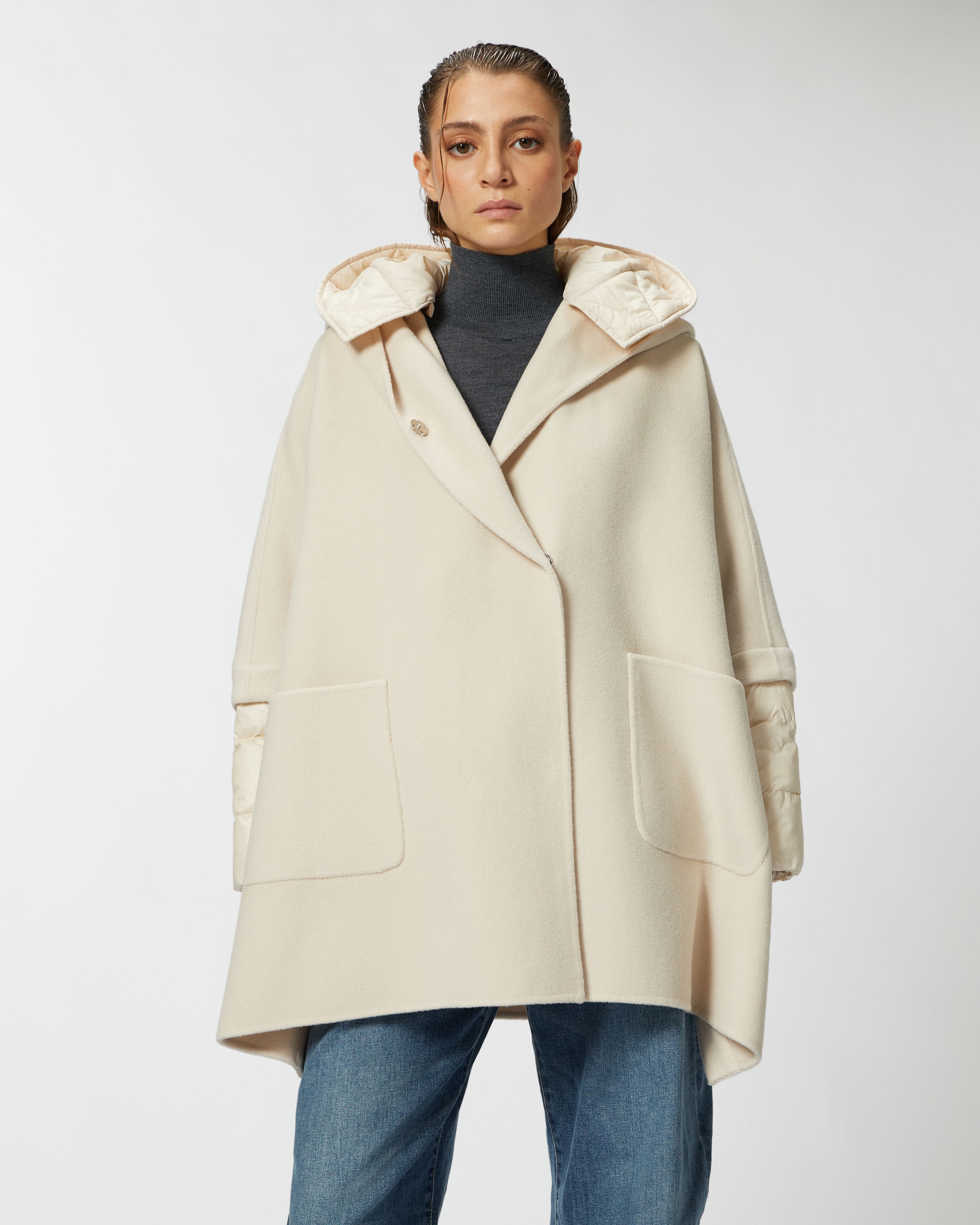SHORT CAPE COAT WITH PADDED PUFFER - 2