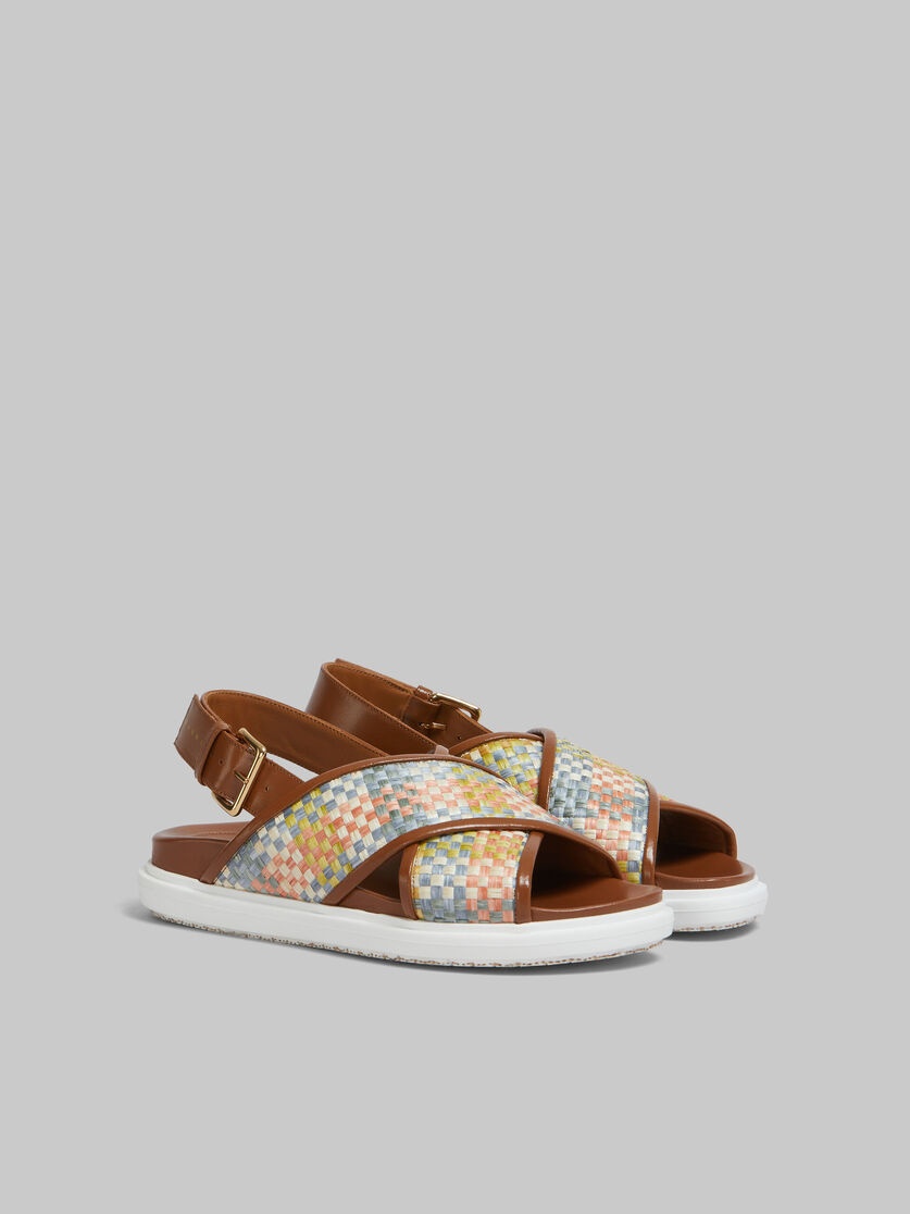 FUSSBETT SANDALS IN BROWN LEATHER AND RAFFIA-EFFECT FABRIC - 2
