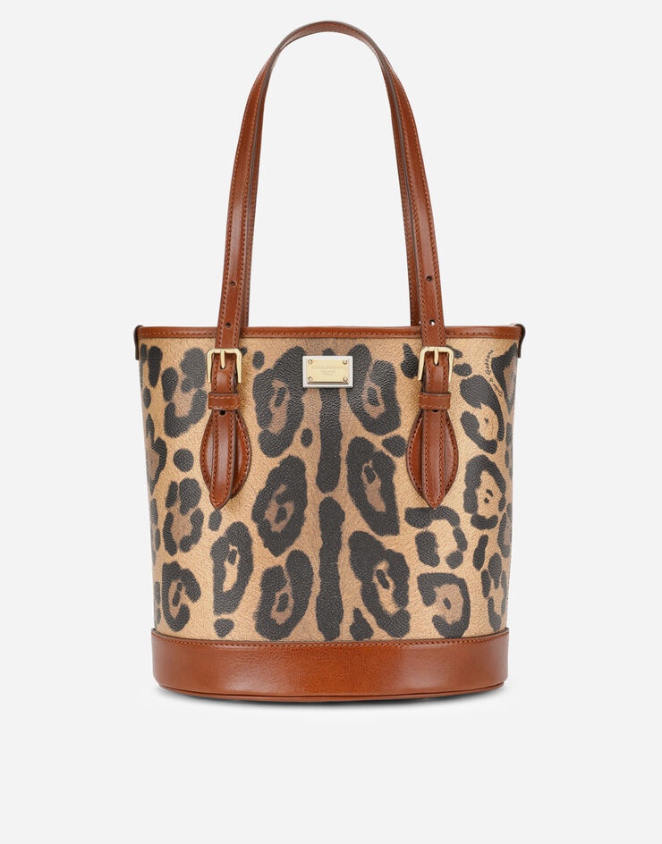 Leopard-print Crespo bucket bag with branded plate - 1