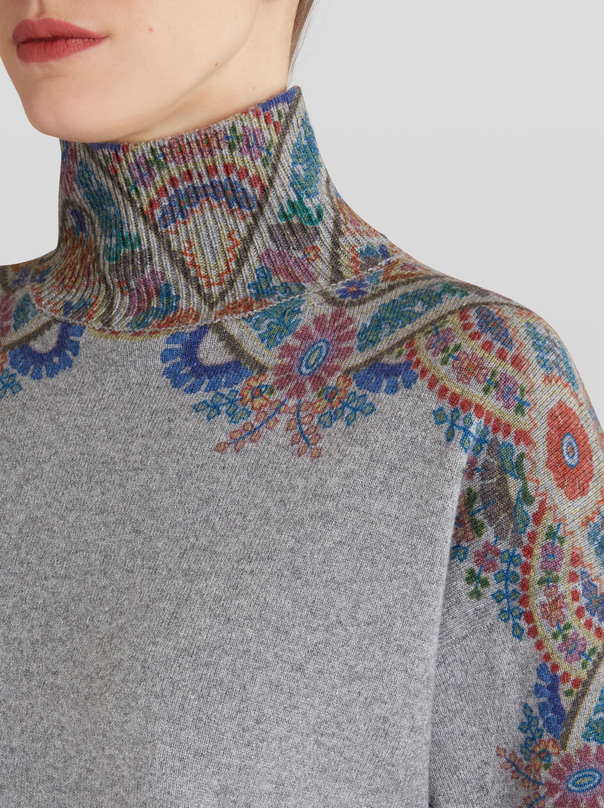 PRINTED POLO NECK WOOL AND CASHMERE JUMPER - 3