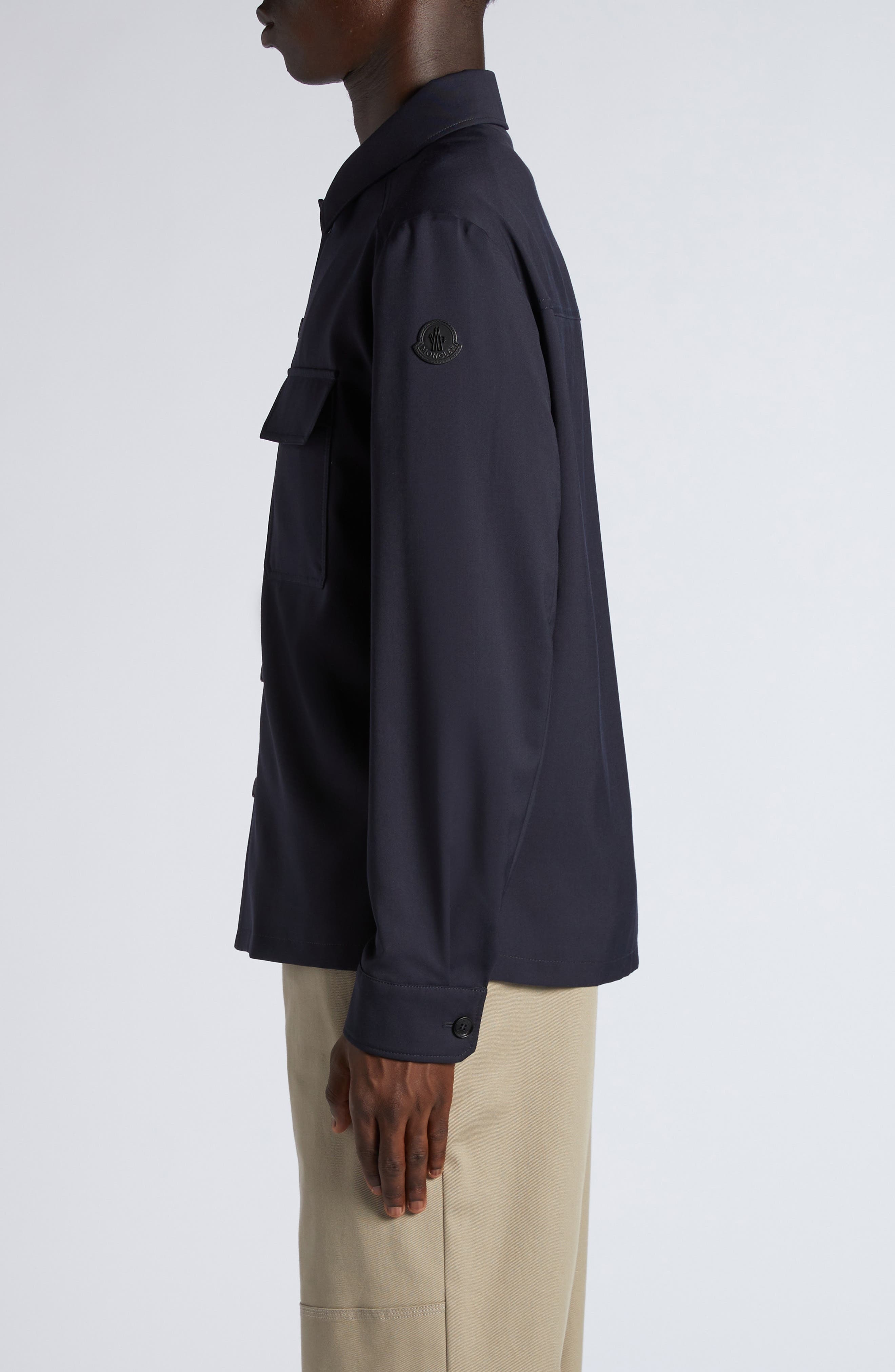 Moncler Stretch Virgin Wool Blend Overshirt in Deep Indigo at Nordstrom - 4